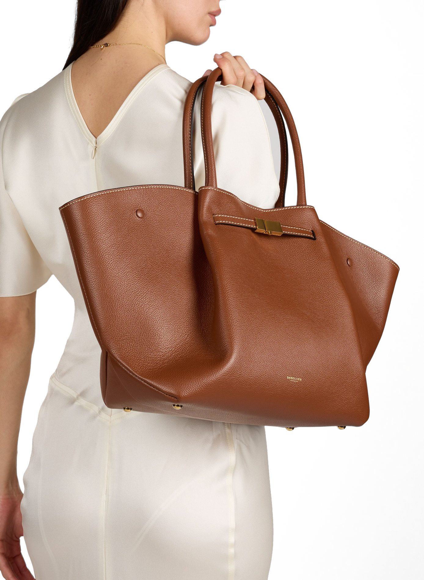 Striped leather handbag DEMELLIER LONDON Brown