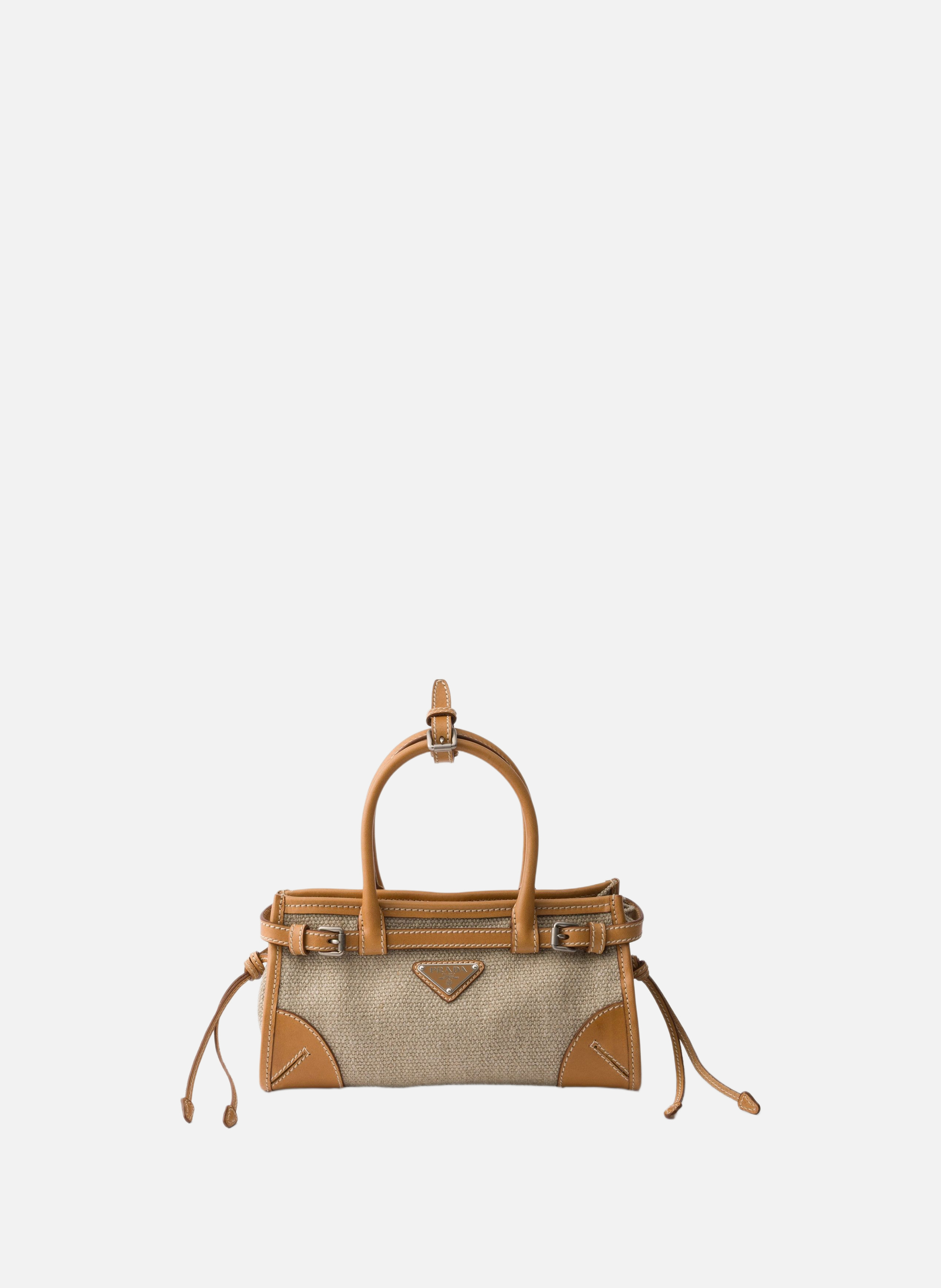 Petit sac à main prada bonnie en lin et cuir PRADA Beige