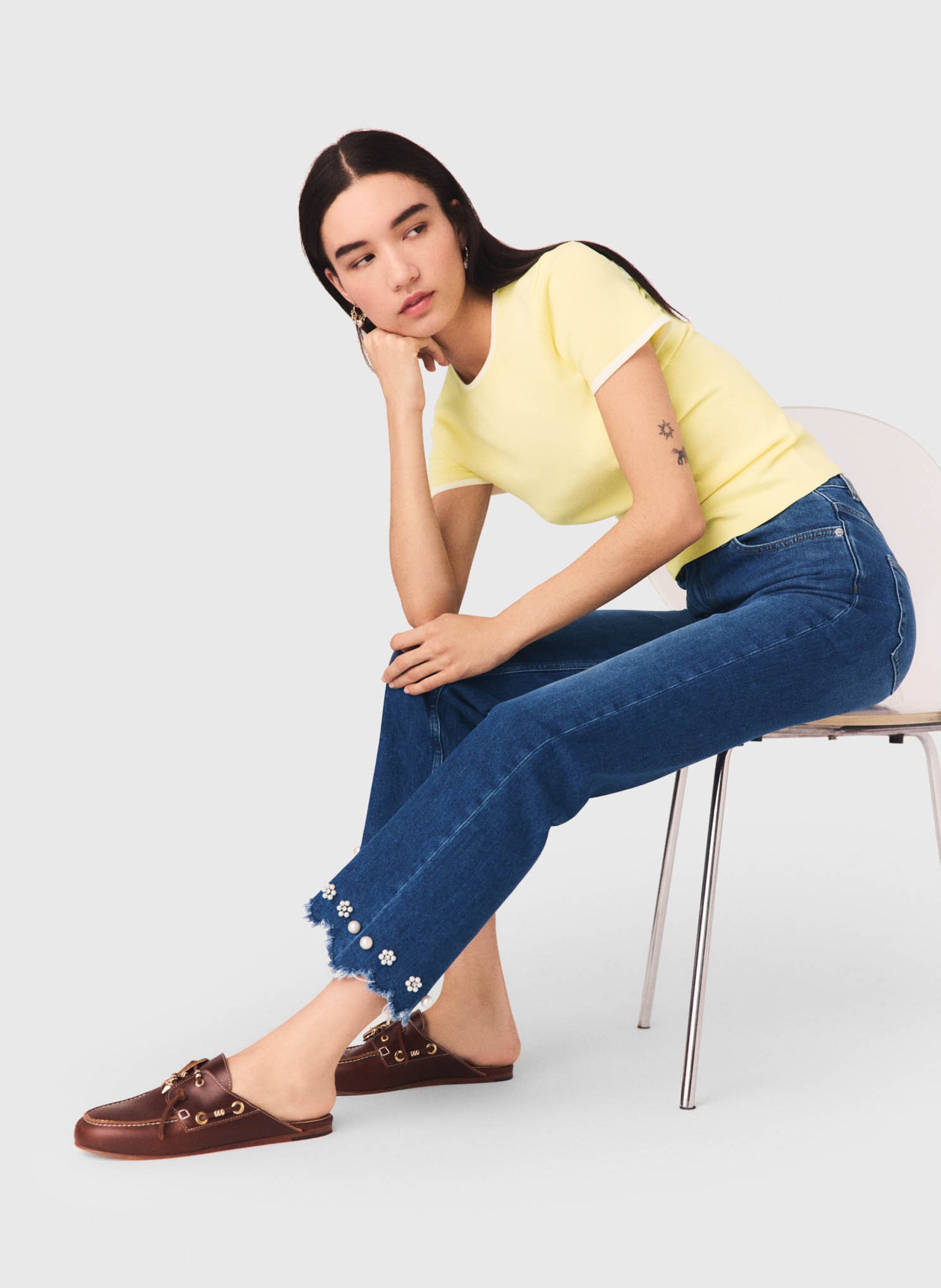 Jean droit en coton mélangé MAJE Bleu