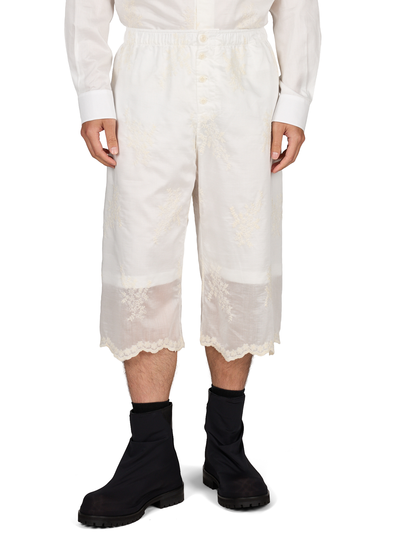 Ruffled Bermuda shorts with floral embroideries OUR LEGACY Beige