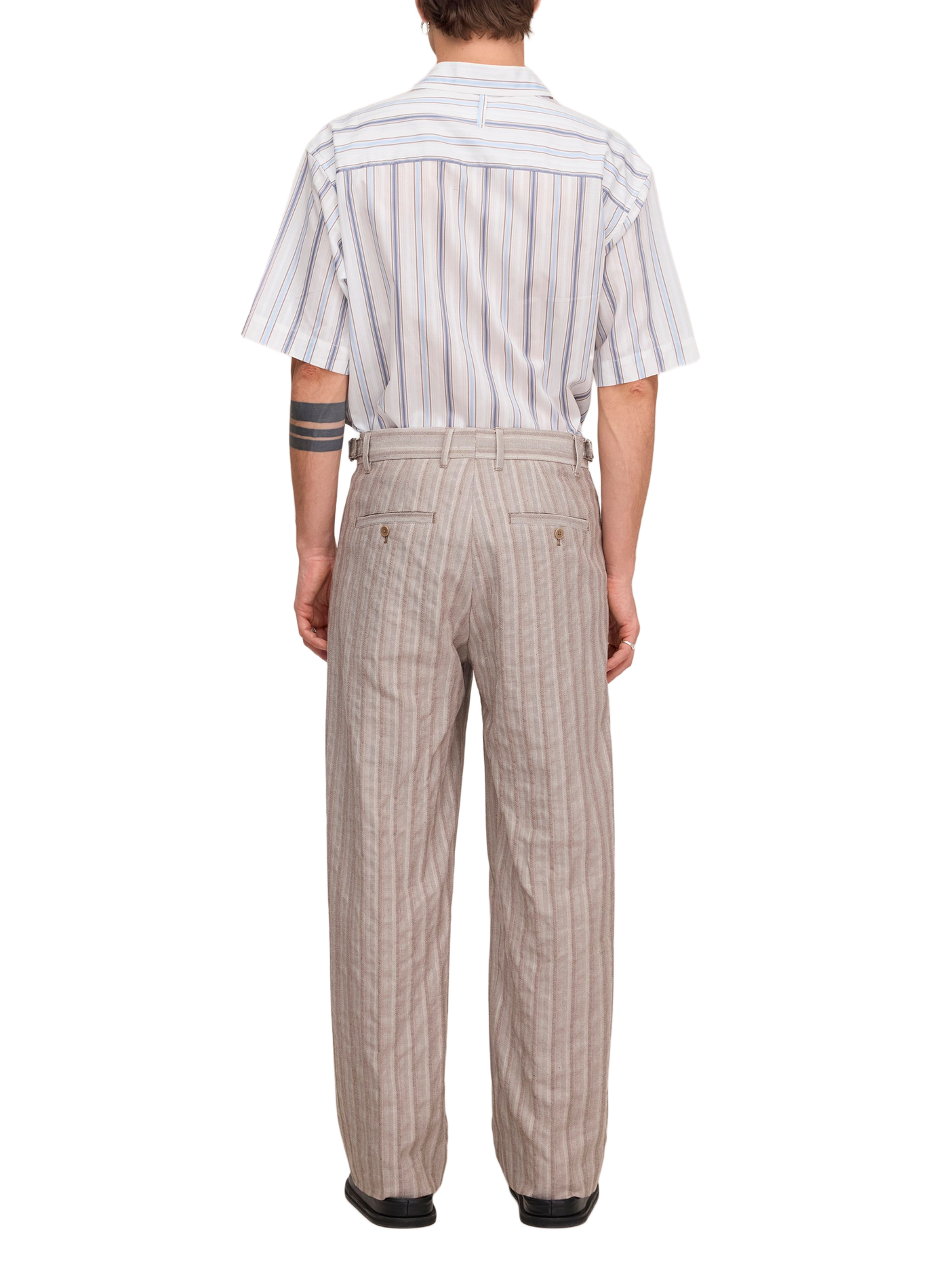 Pantalon Kay à rayures chevrons en coton et lin mélangés NN.07 Marron
