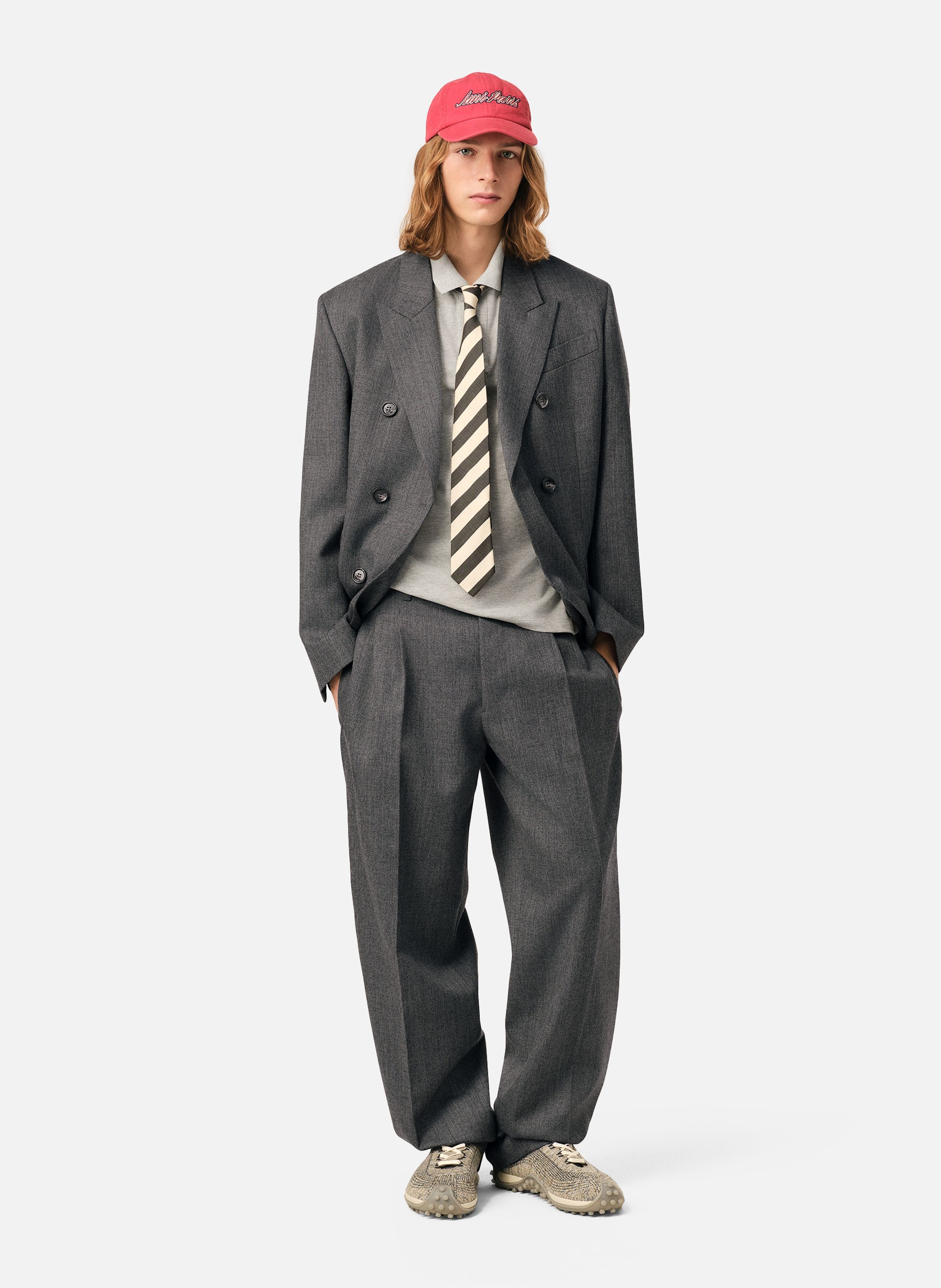 Pantalon deux plis en laine AMI PARIS Gris