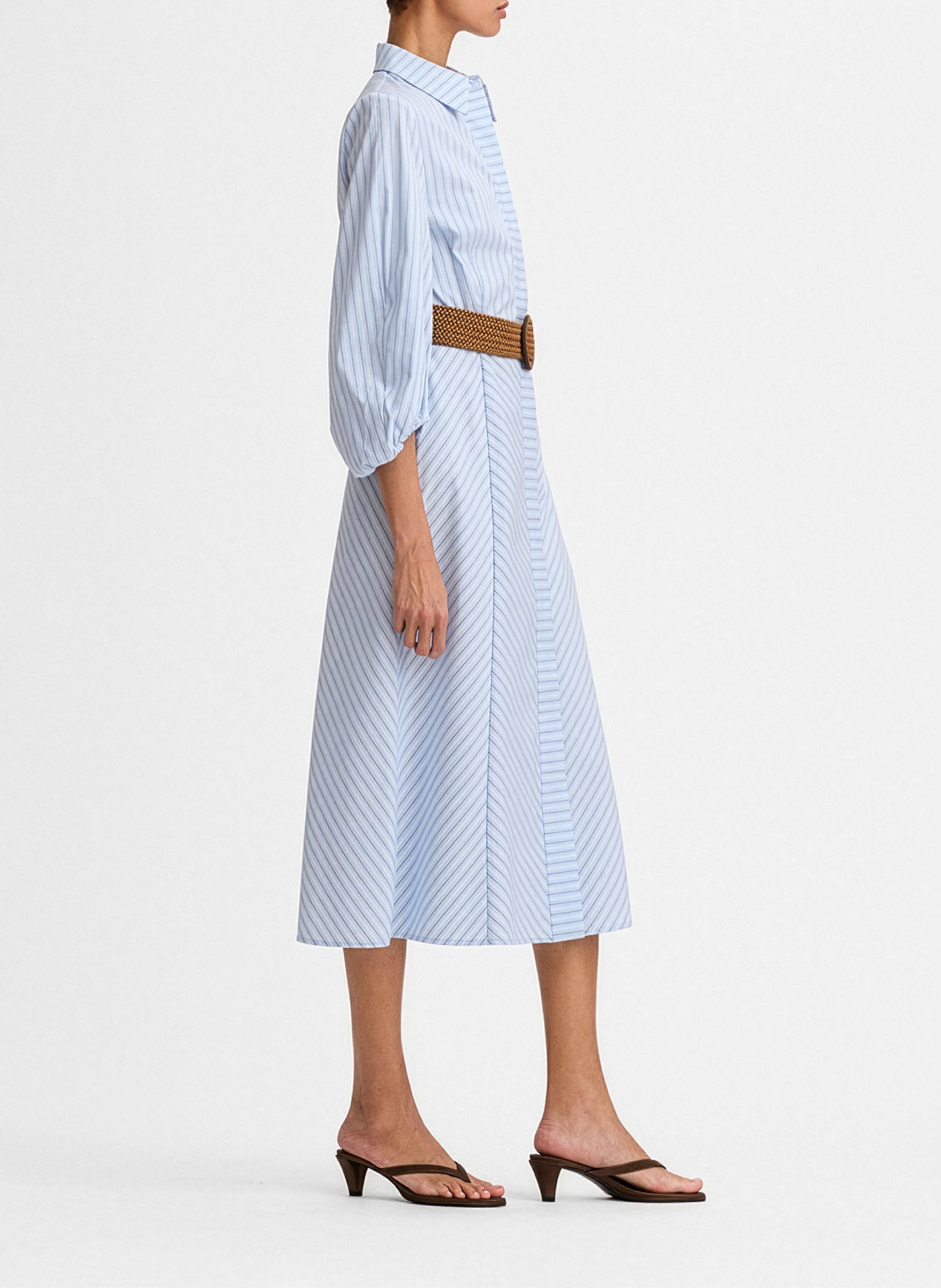 Robe chemise col classique en coton mélangé rayé prune SIMORRA Bleu