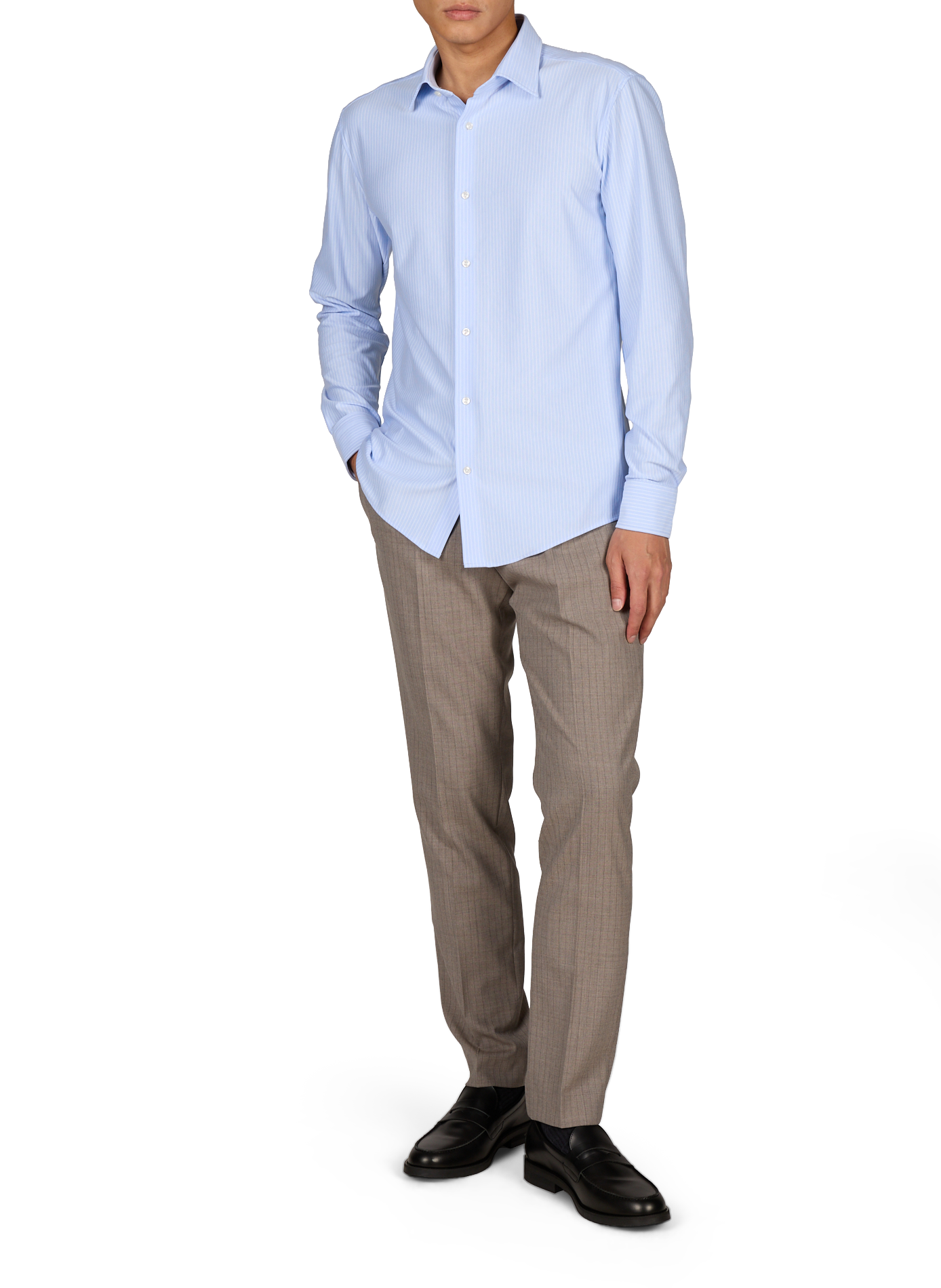 Chemise rayée à manches longues en coton mélangé BOSS Bleu