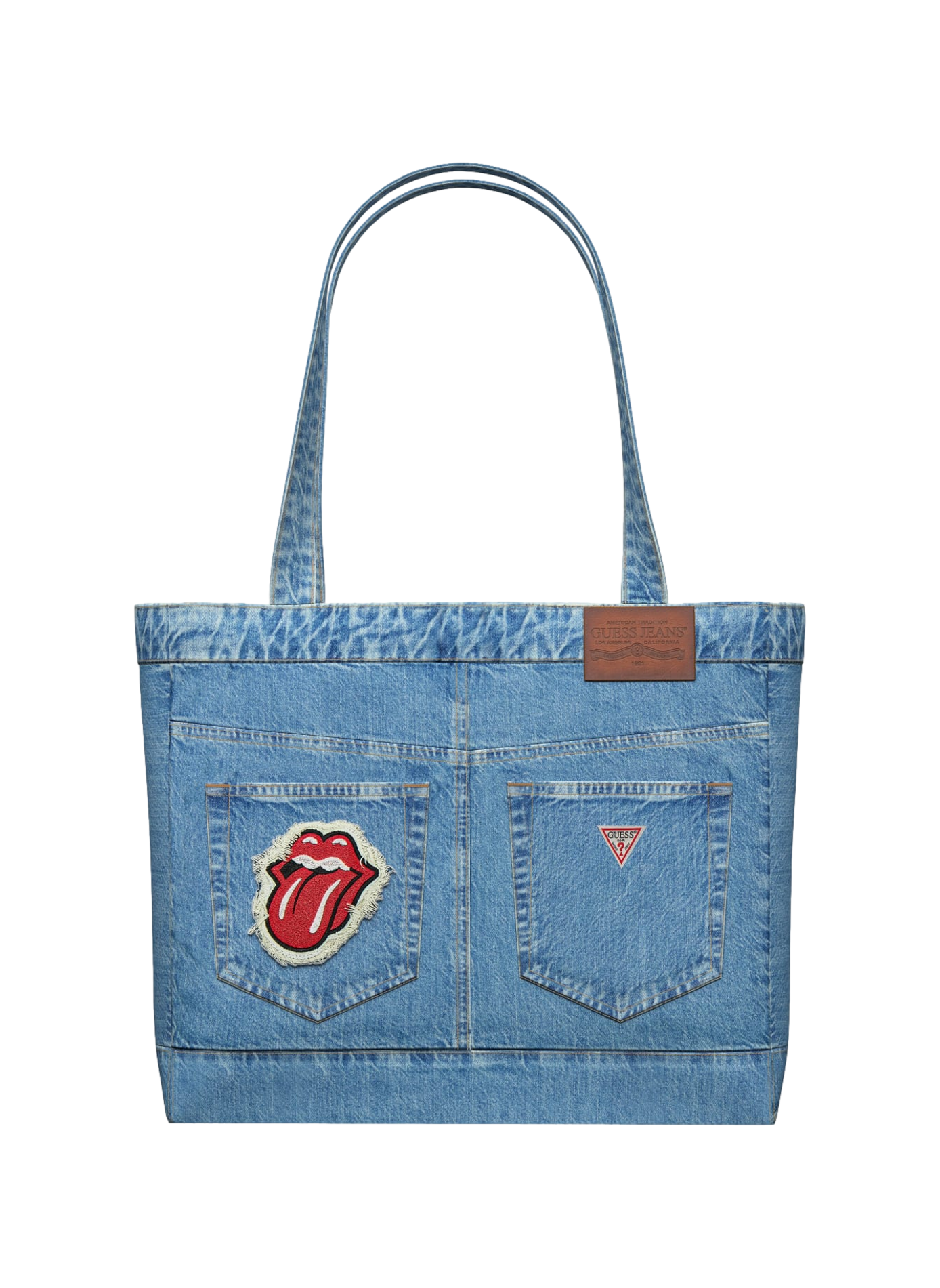 Cotton-blend denim tote bag GUESS Blue