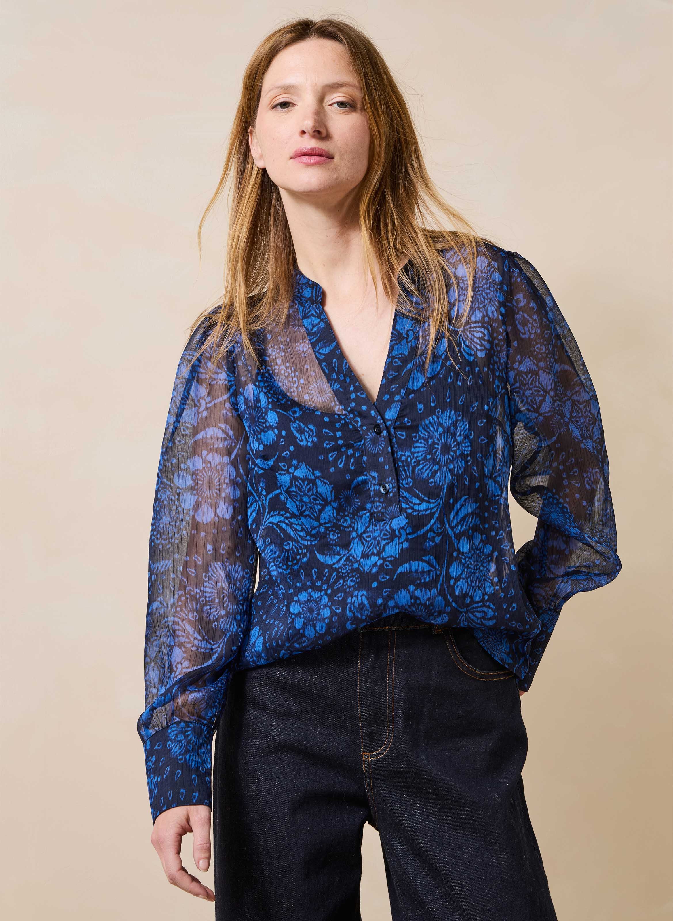 Ruimvallende top met bloemenprint LA FEE MARABOUTEE Blauw