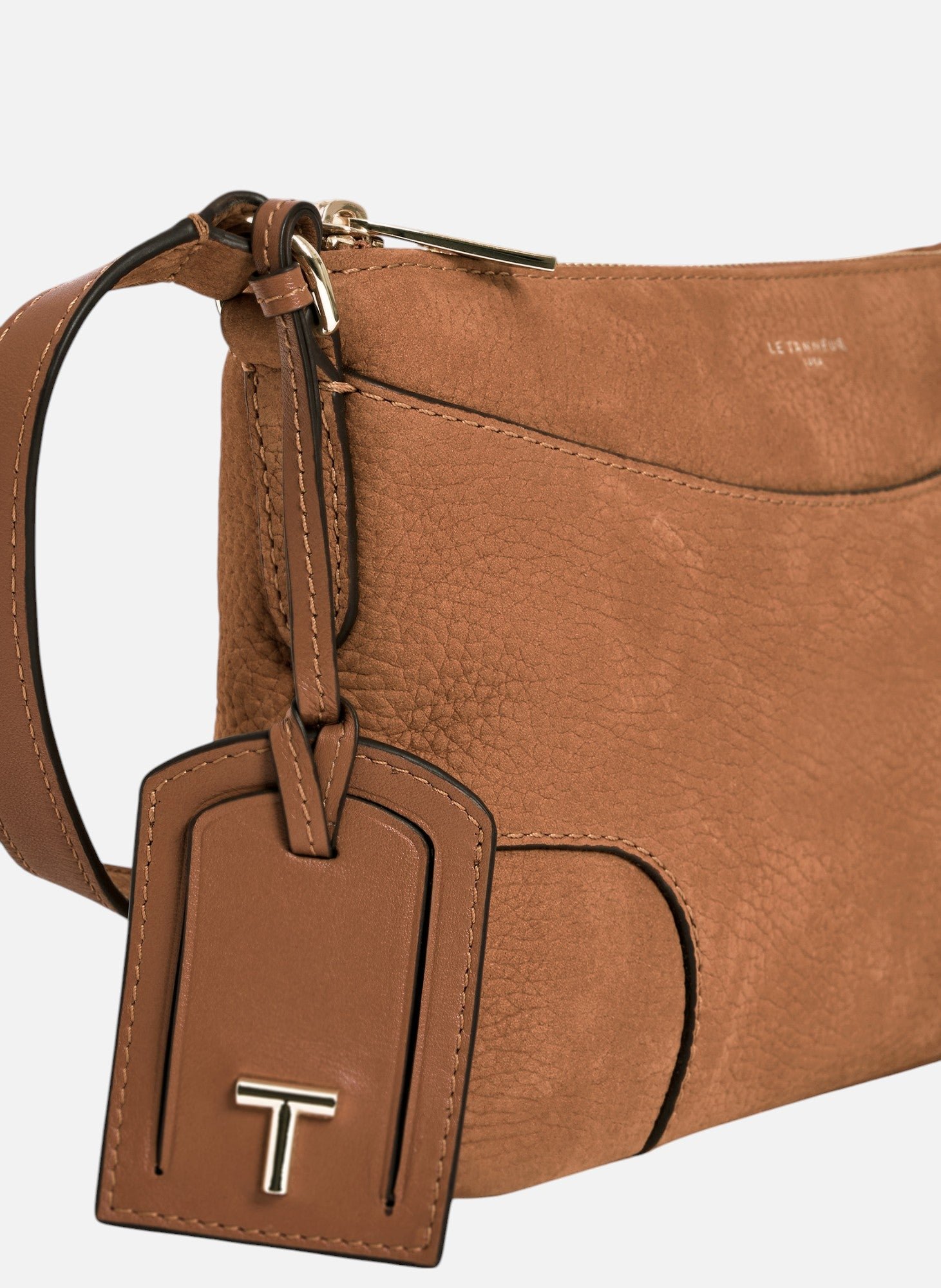 Petit sac bandoulière romy en cuir nubuck grainé LE TANNEUR Marron