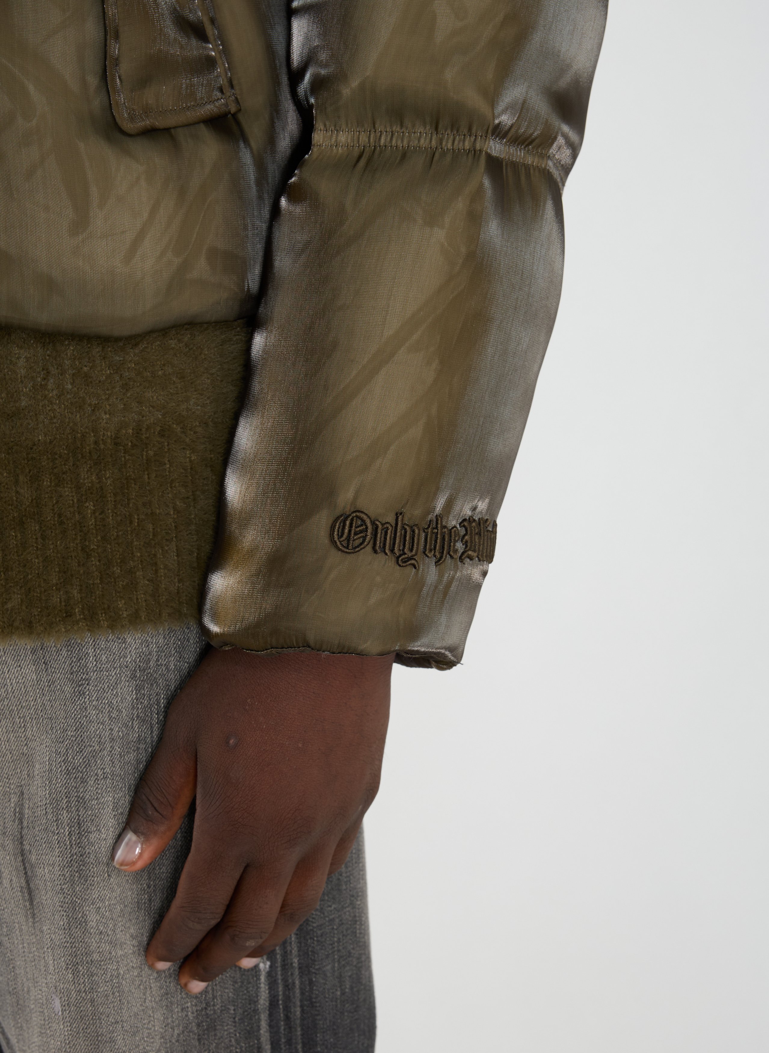 Satin high neck puffer jacket ONLY THE BLIND Green