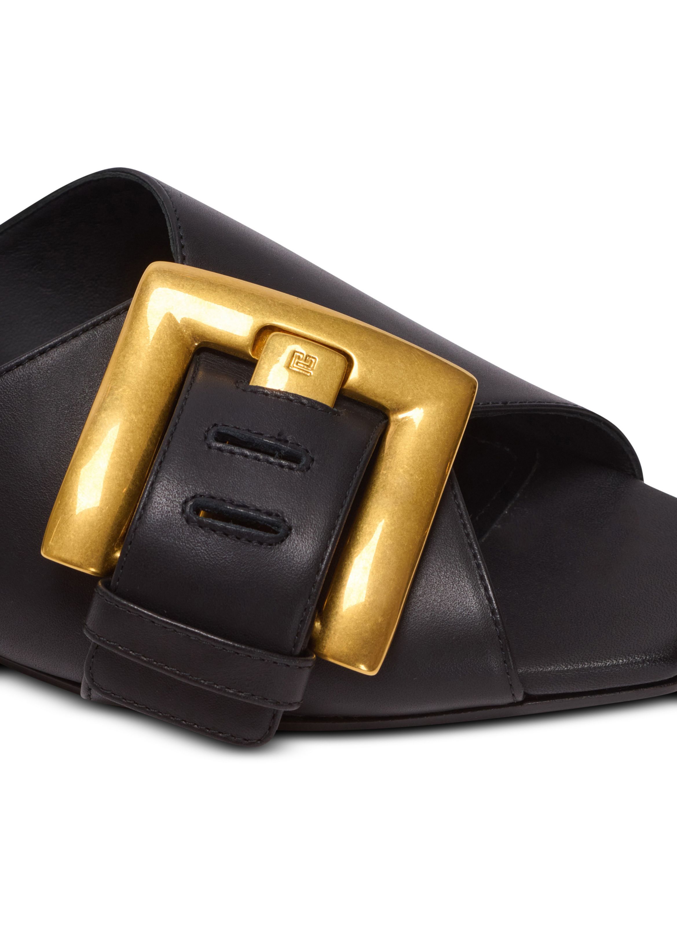 Sandales plates anthem en cuir de veau BALMAIN Noir