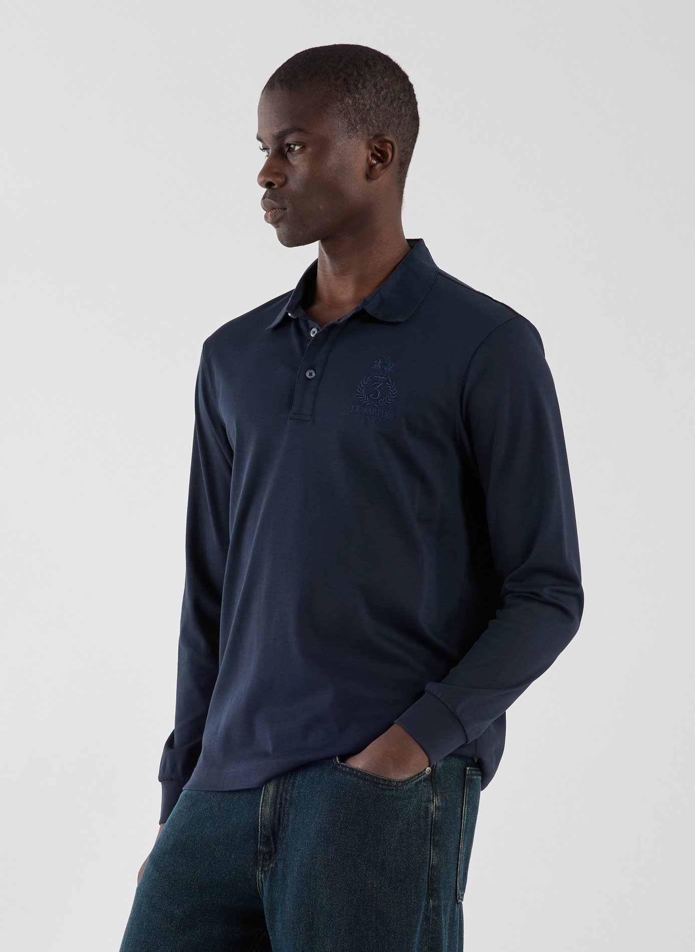 LA MARTINA Long-sleeve cotton Polo shirt Blue