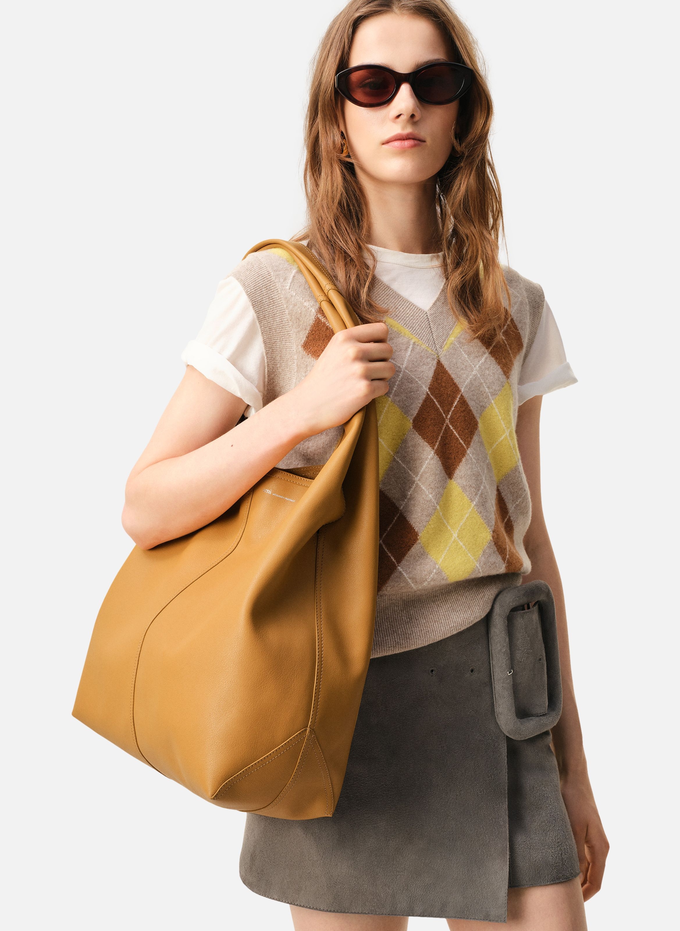 Sac Hobo Etienne En Cuir Souple unisexe AMI PARIS Jaune