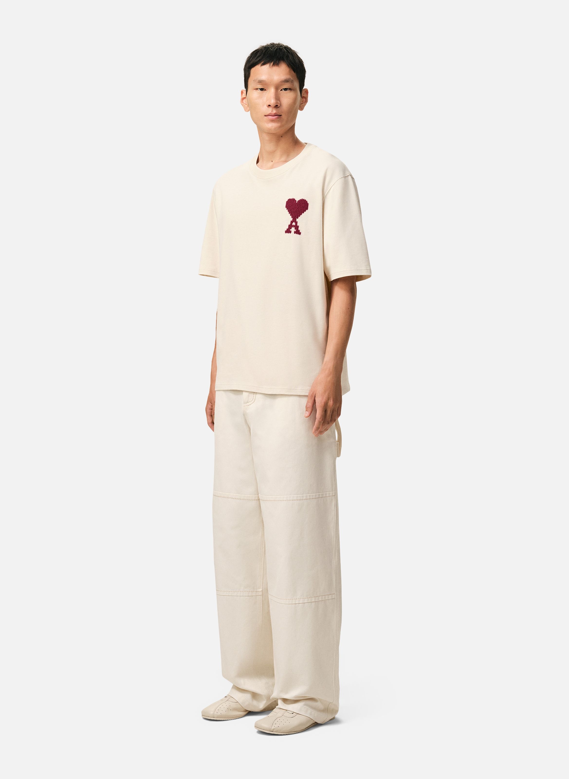 T-shirt broderie ami de coeur unisexe en coton AMI PARIS Blanc