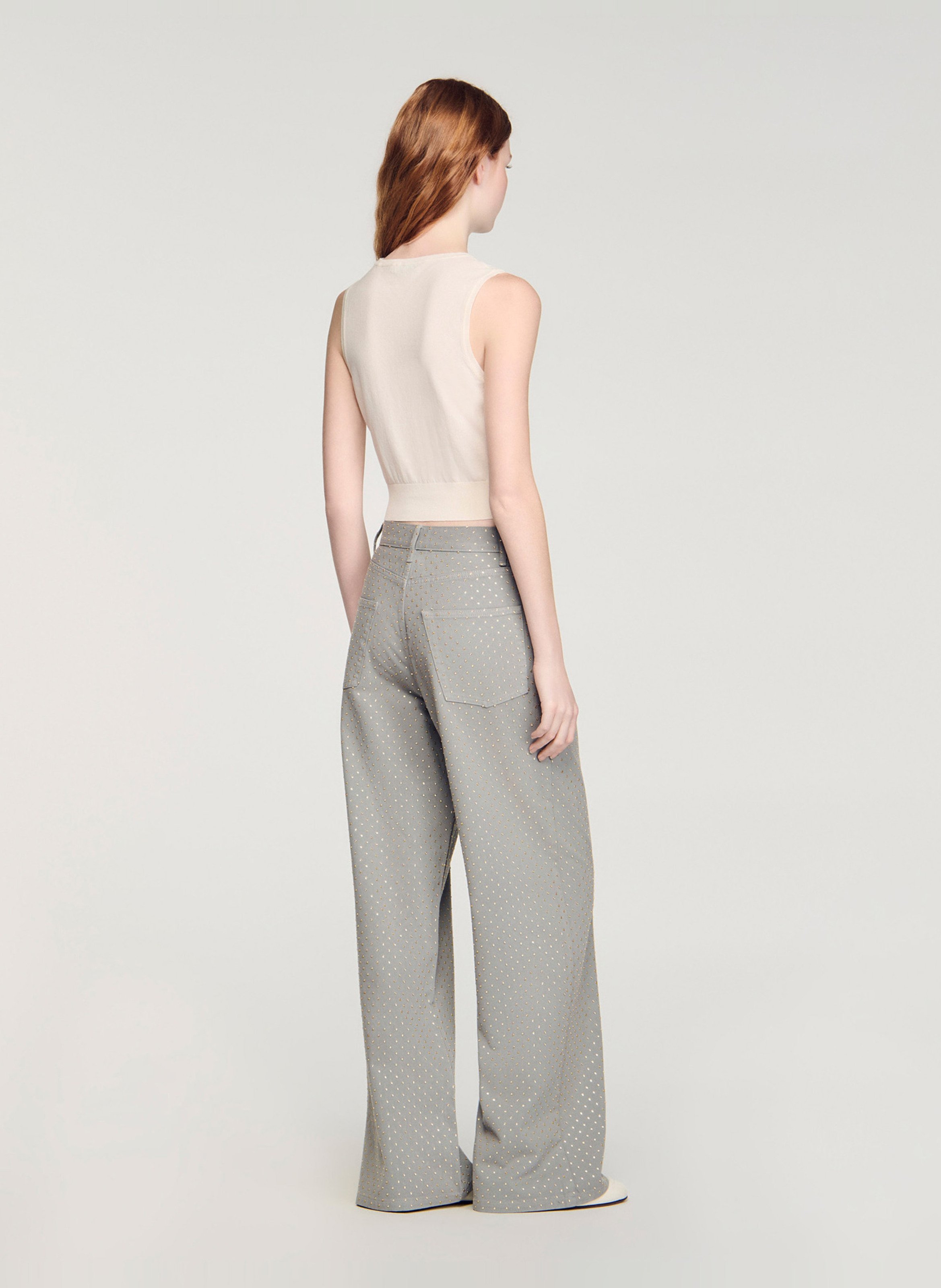 Top col rond en cootn mélangé SANDRO Beige