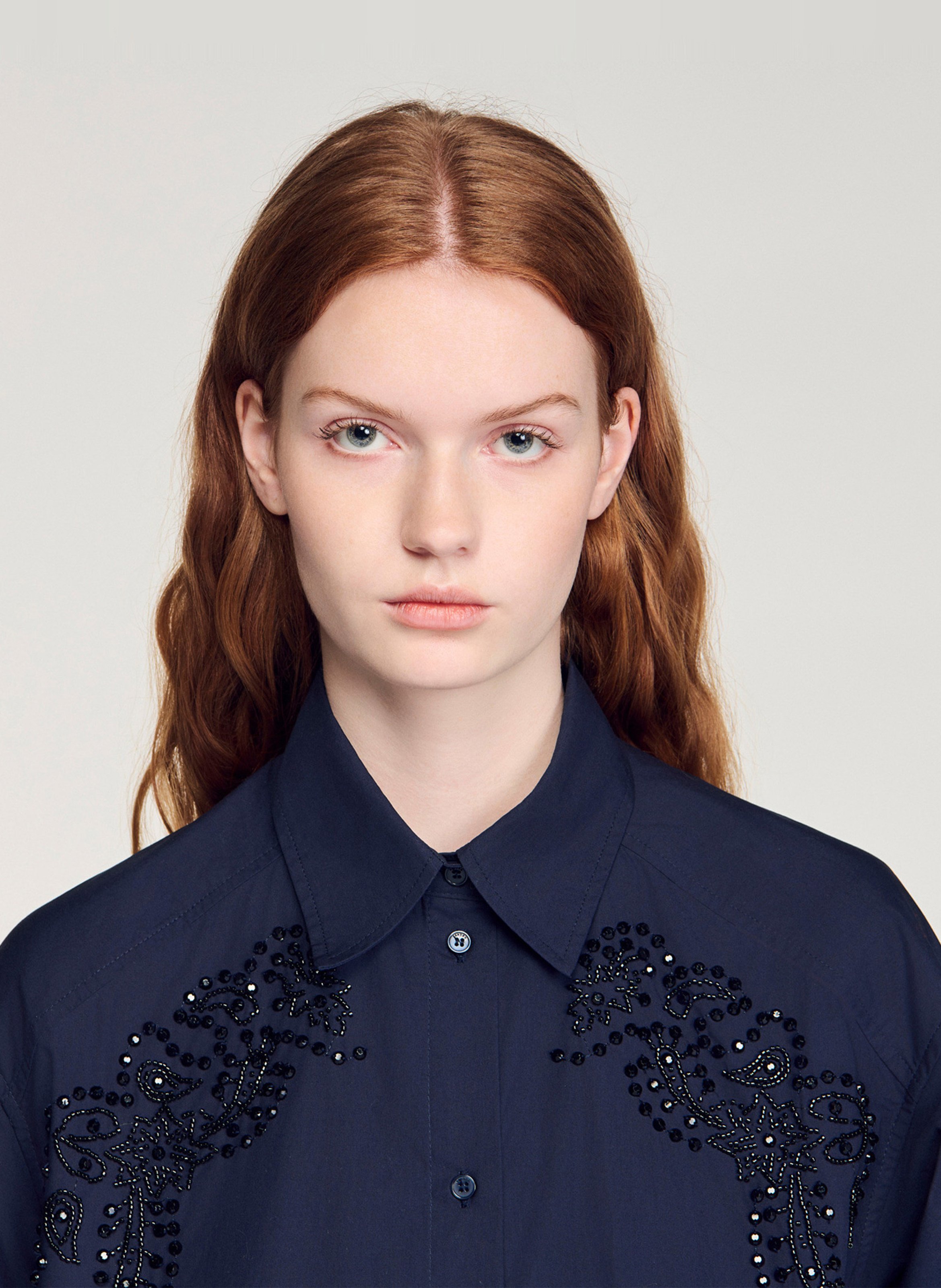 Chemise asymétrique ample à strass SANDRO Bleu