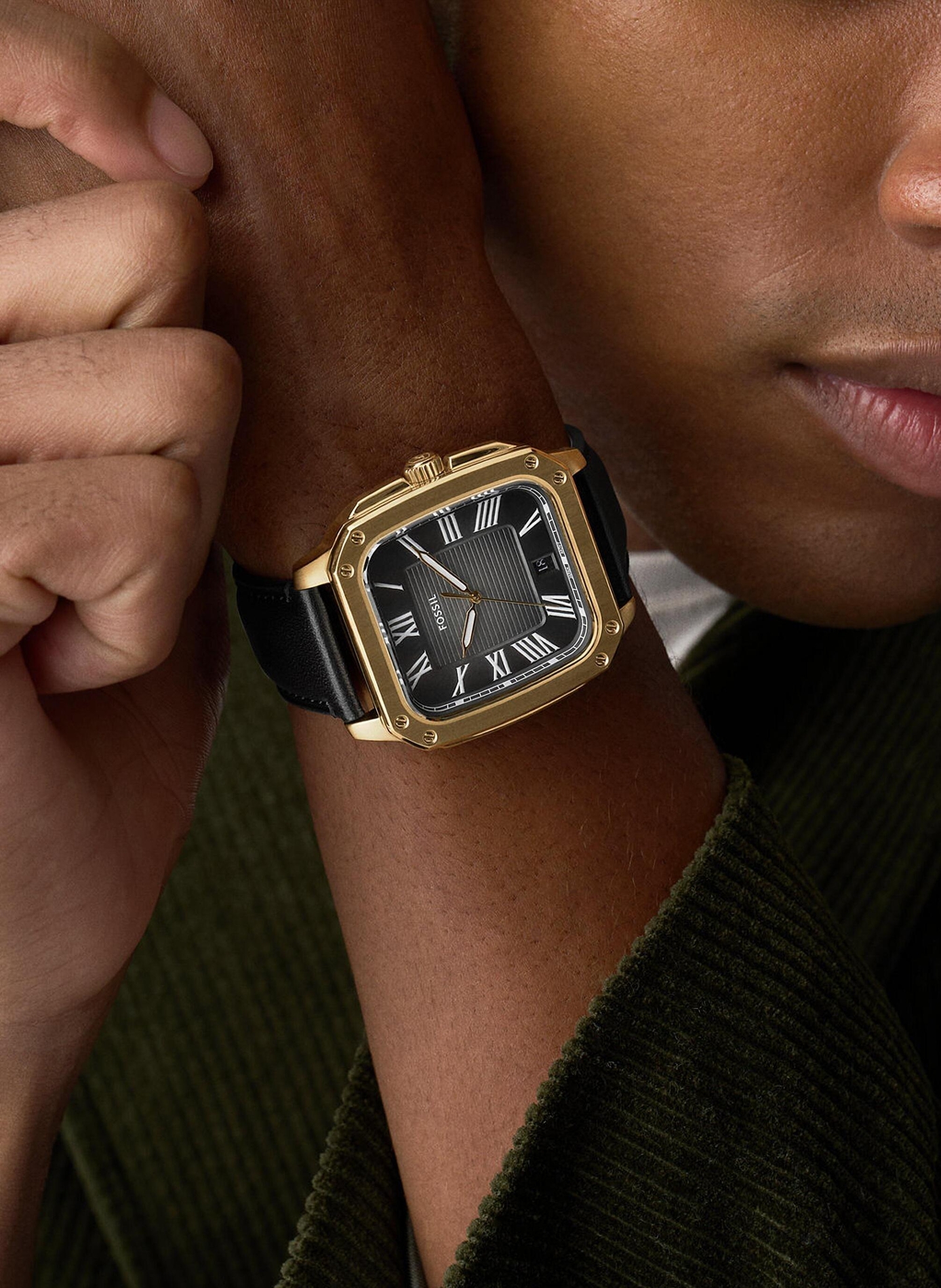 Montre Crosby bracelet en cuir FOSSIL Noir