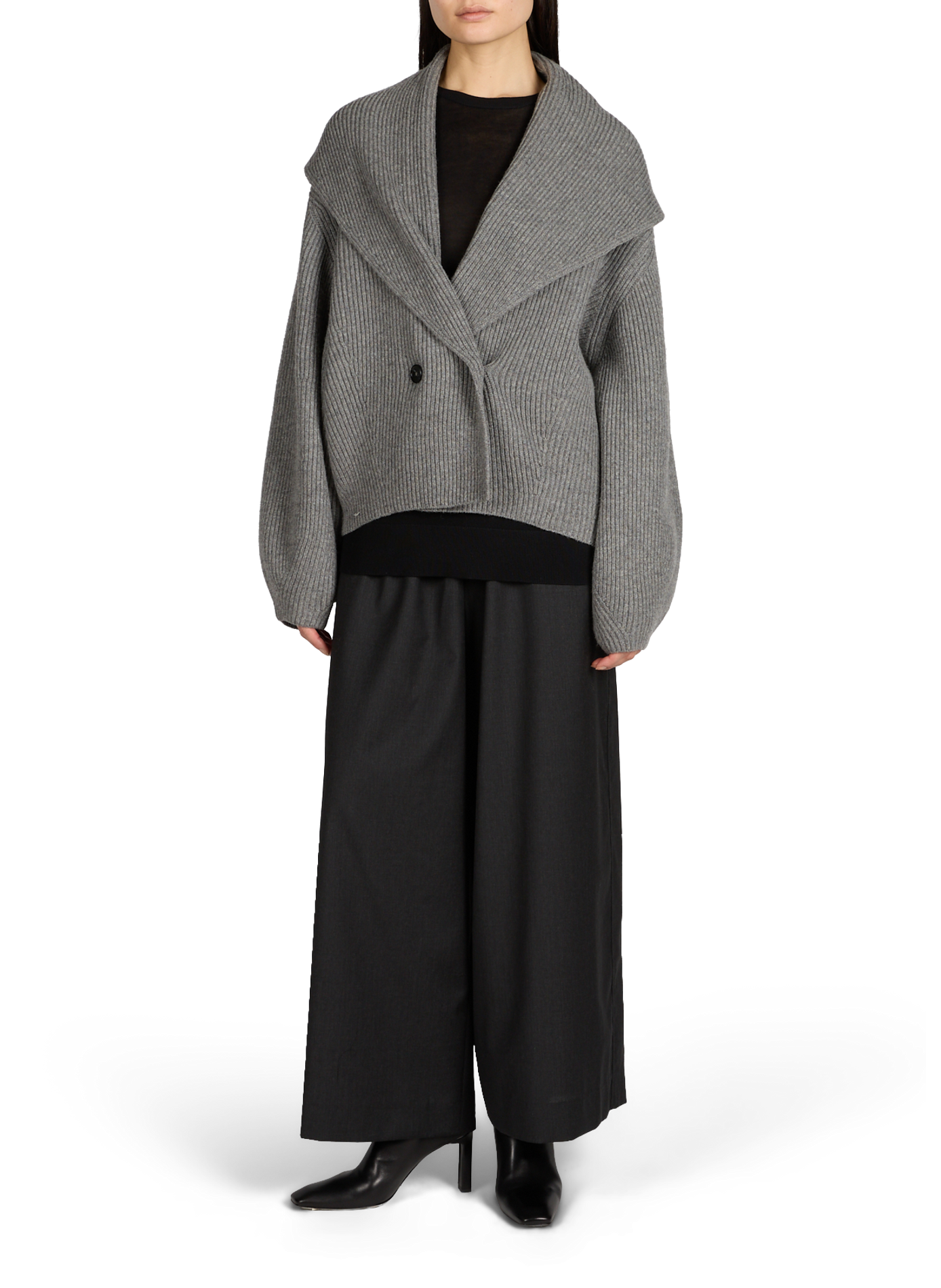 Cardigan à capuche en laine TOTEME Gris