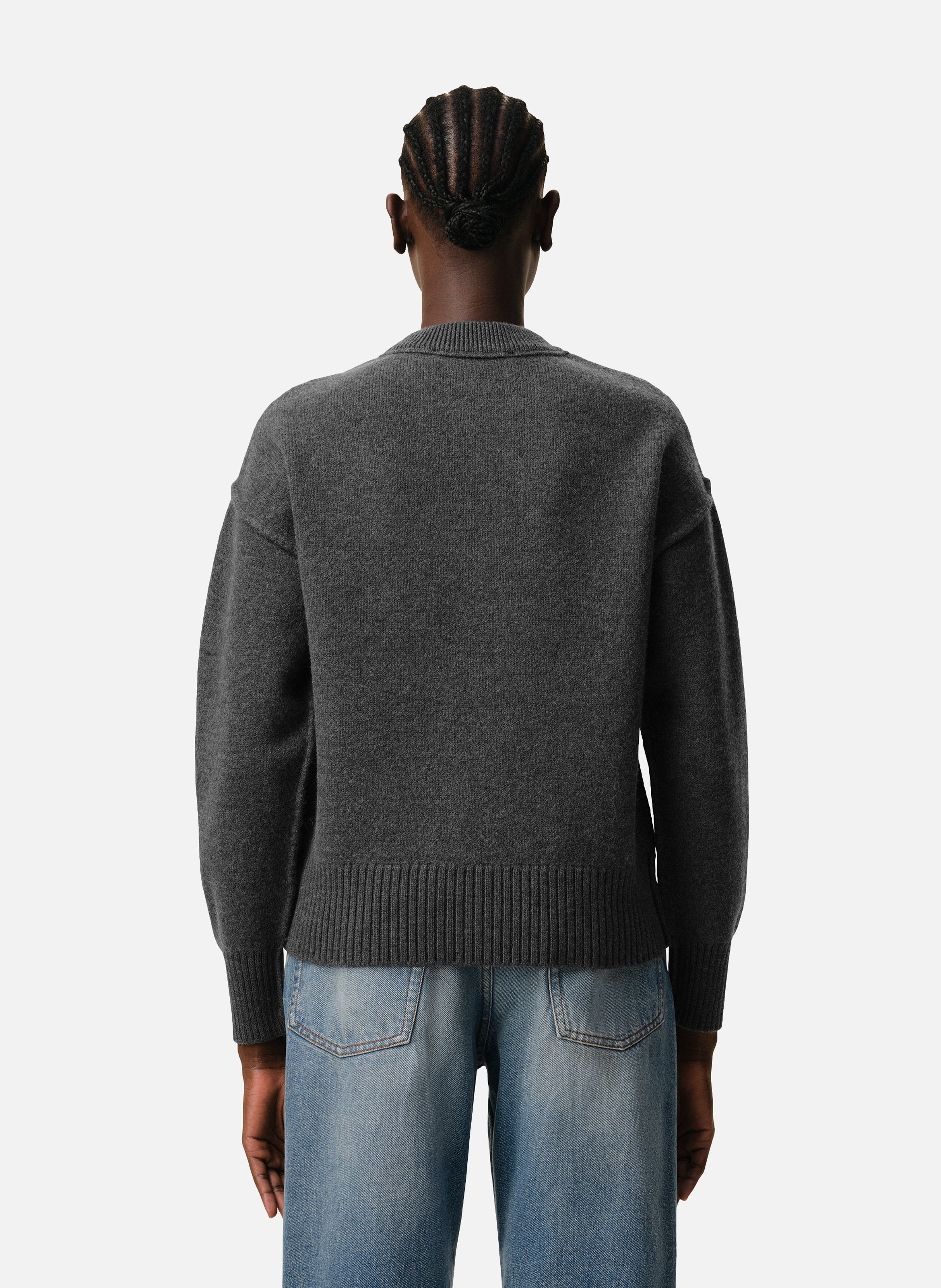 Pull Col Rond Ami De Coeur En Laine unisexe AMI PARIS Gris