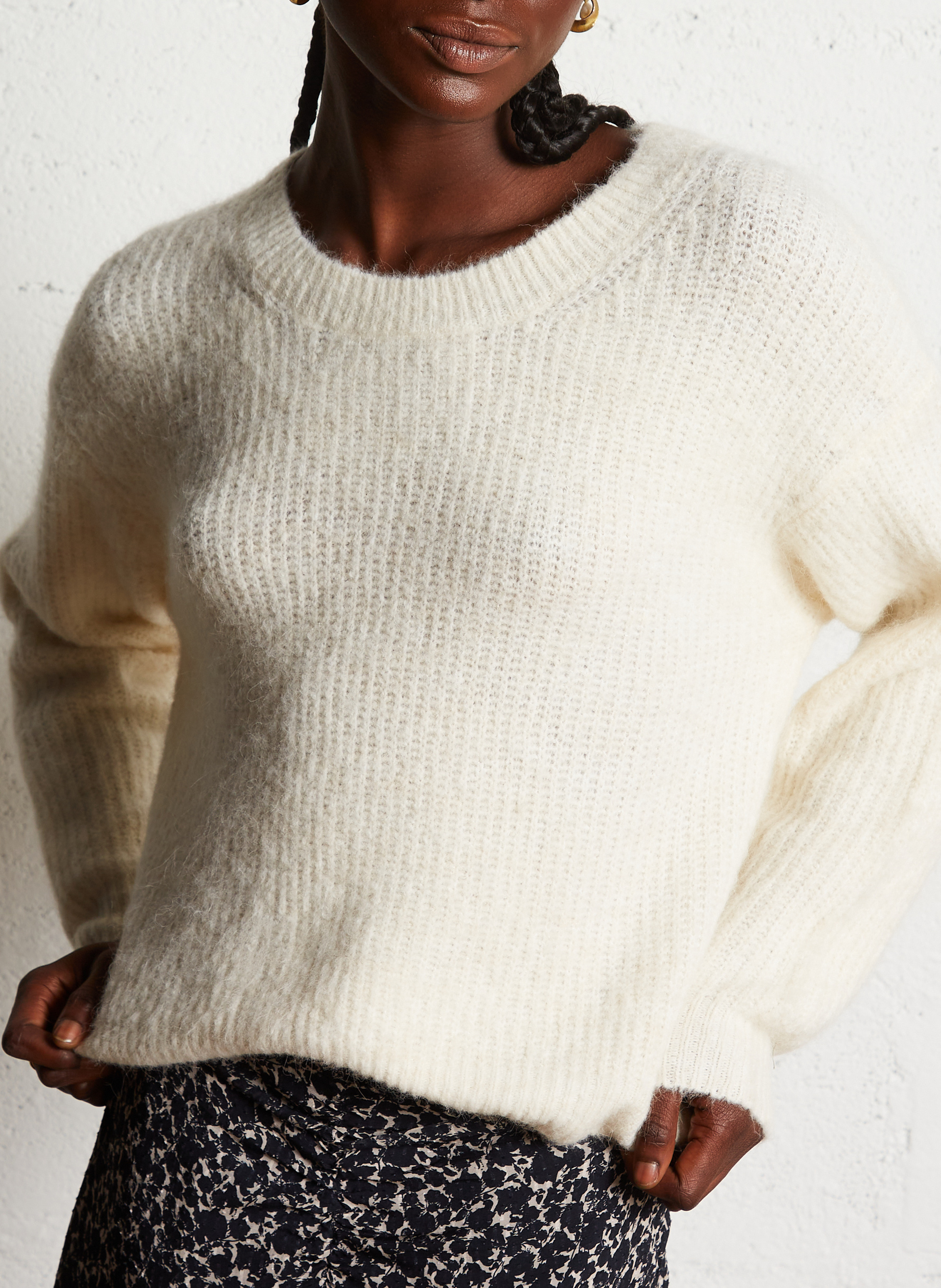 Pull droit à maille duveteuse en laine mélangée east AMERICAN VINTAGE Beige