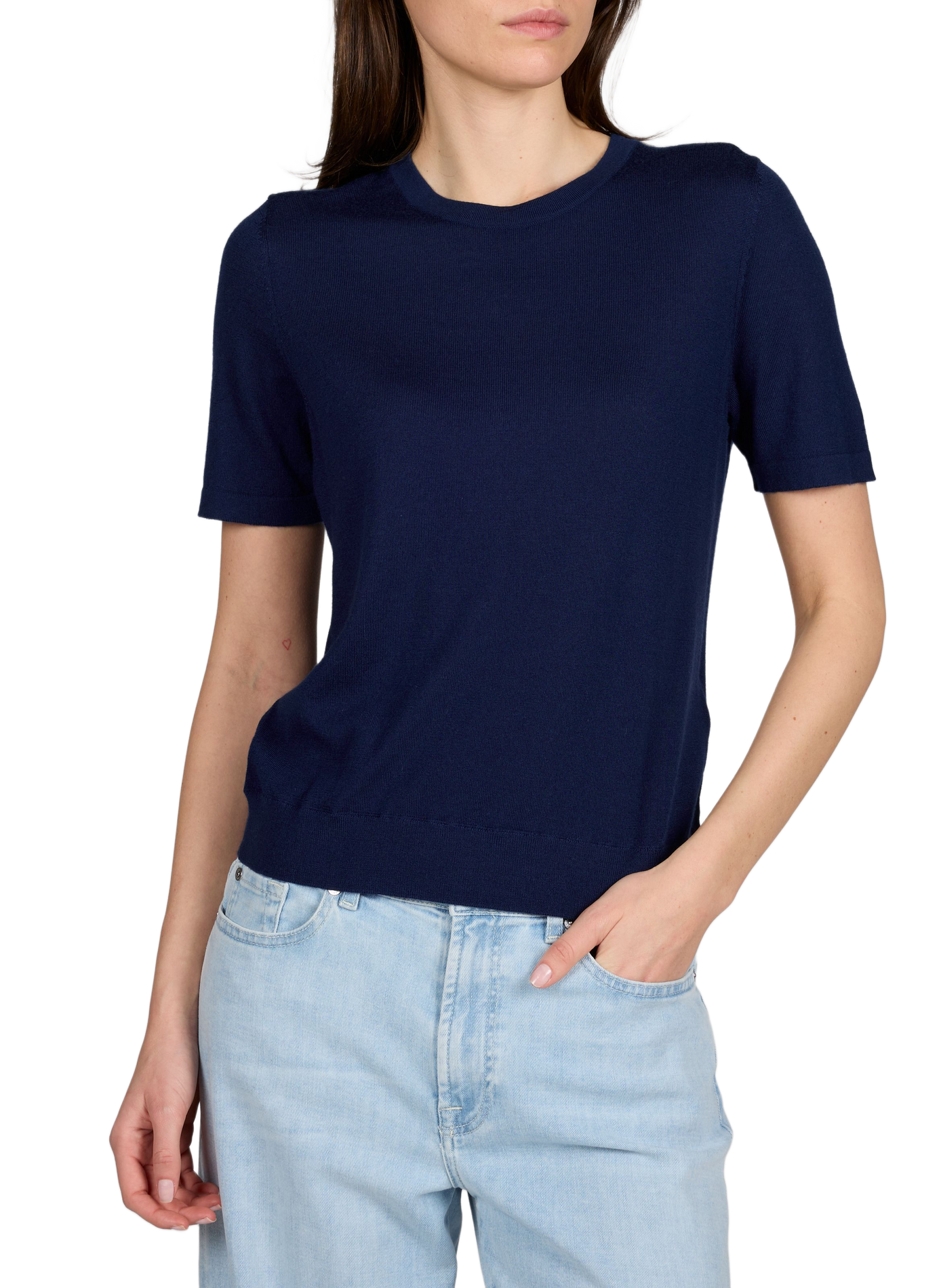 Pull col rond en laine mérinos AU PRINTEMPS PARIS Bleu