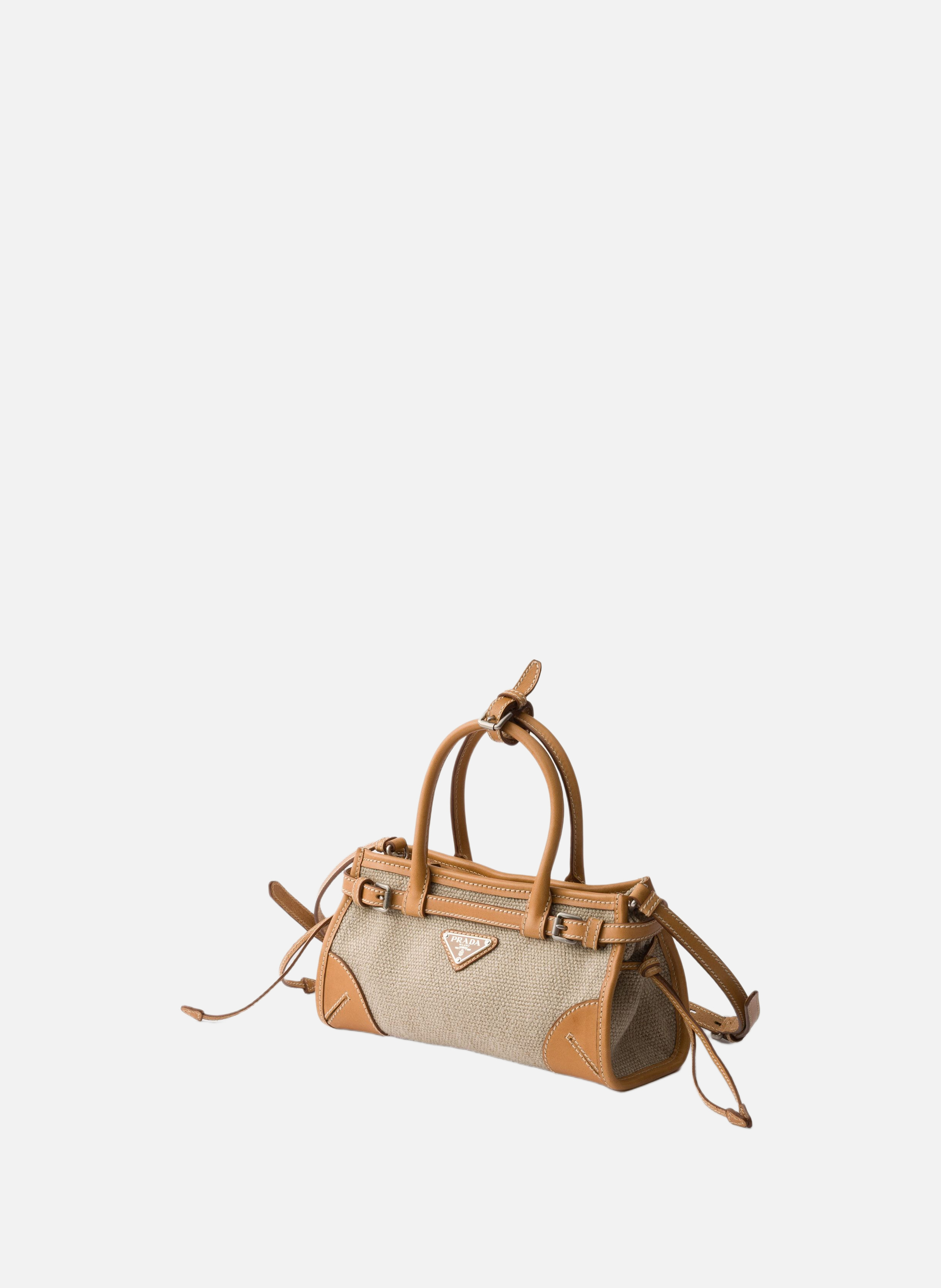 Petit sac à main prada bonnie en lin et cuir PRADA Beige