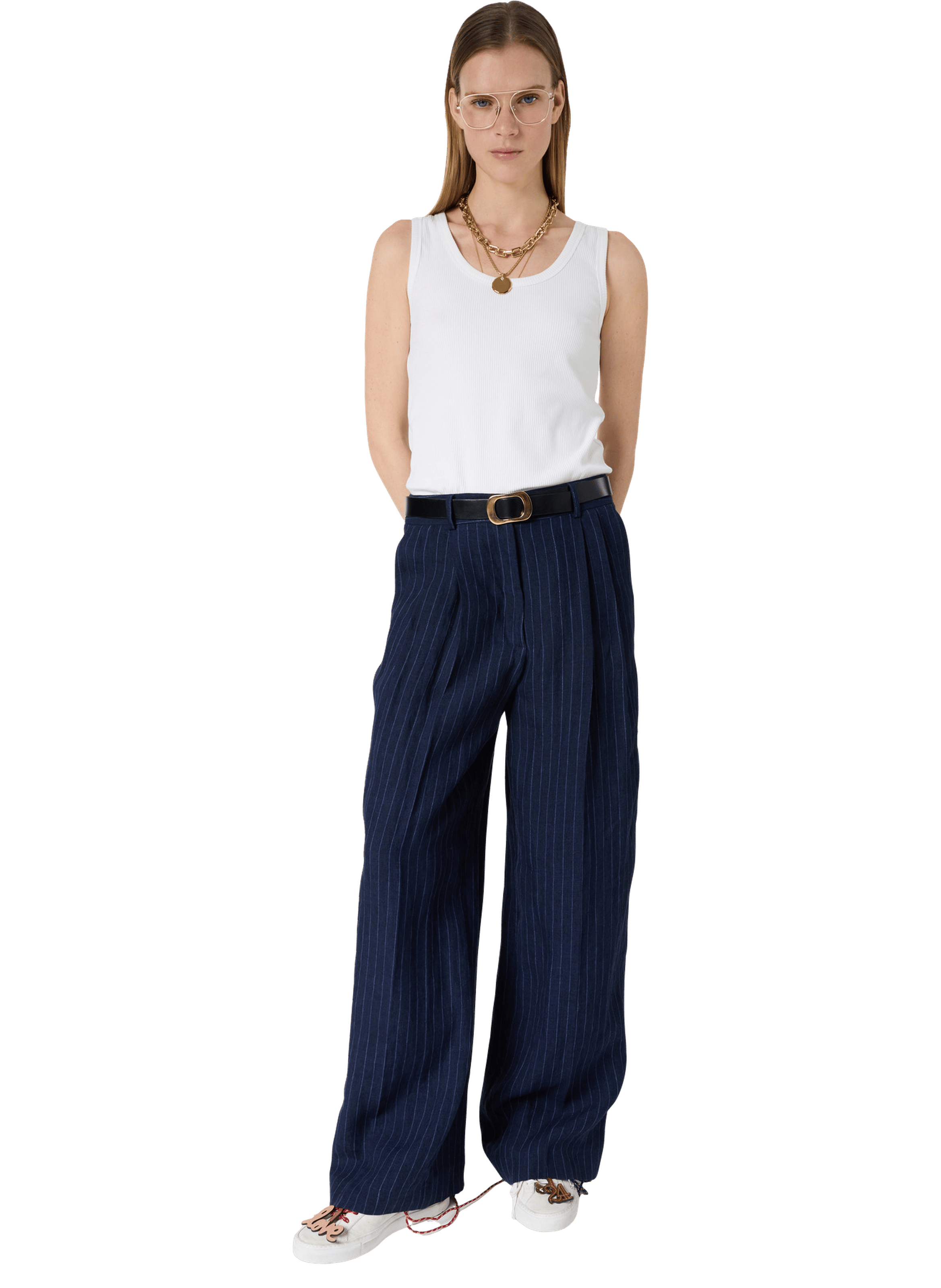 Pantalon large rayé en lin - ayla GERARD DAREL Bleu