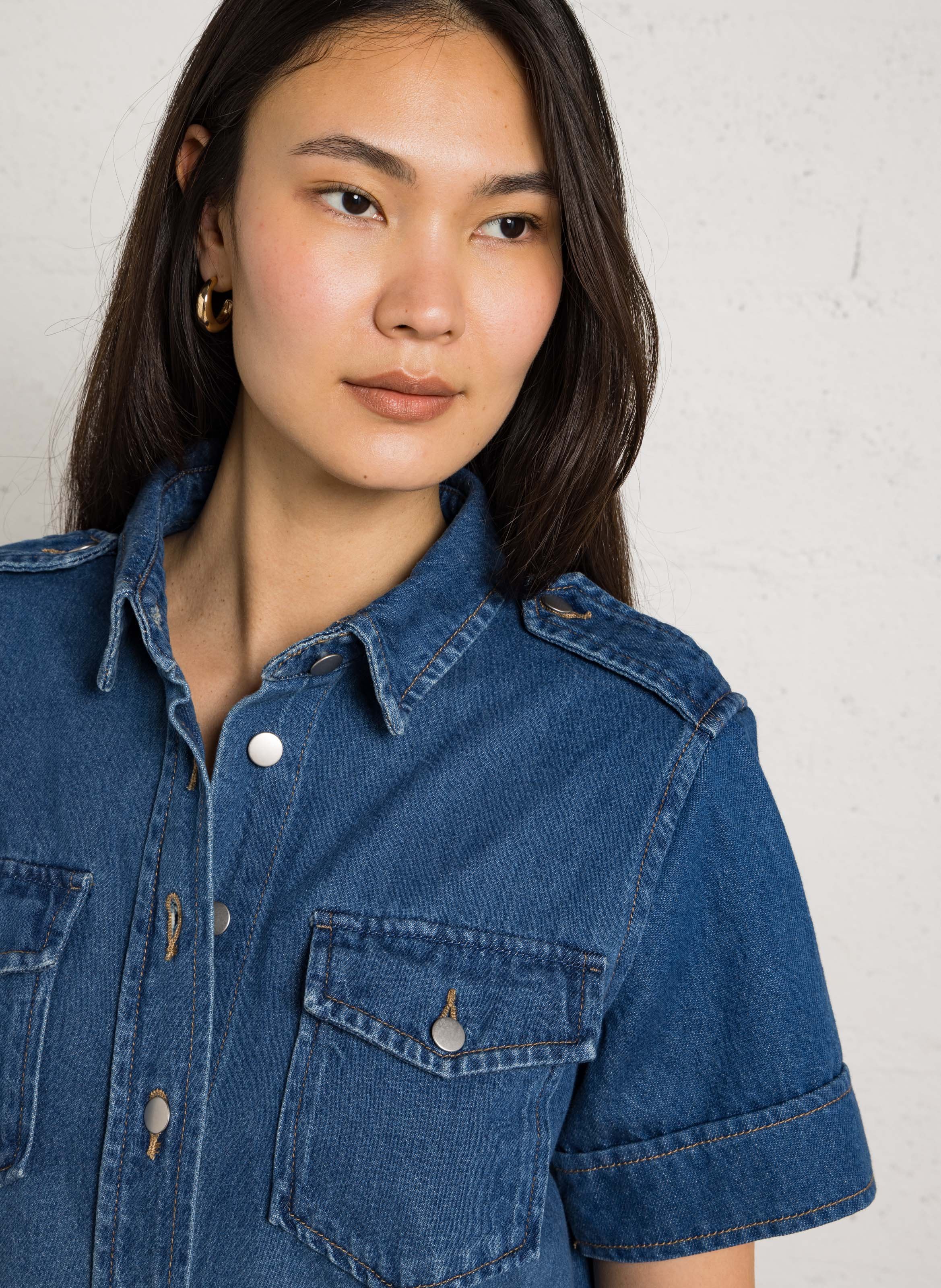 Robe courte boutonnée en jean betsy Bleu