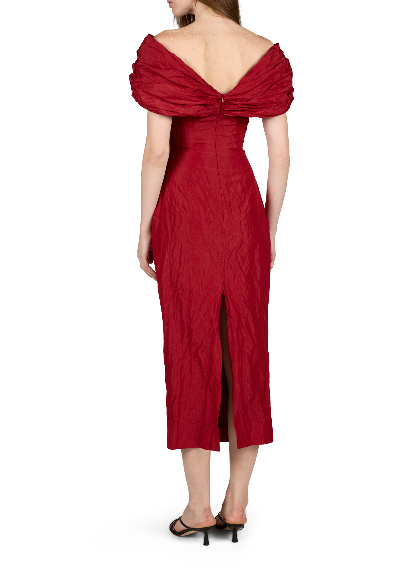 Midi-Kleid mit gerafftem Bardot-Ausschnitt aus Baumwollmischung MAGDA BUTRYM Rot