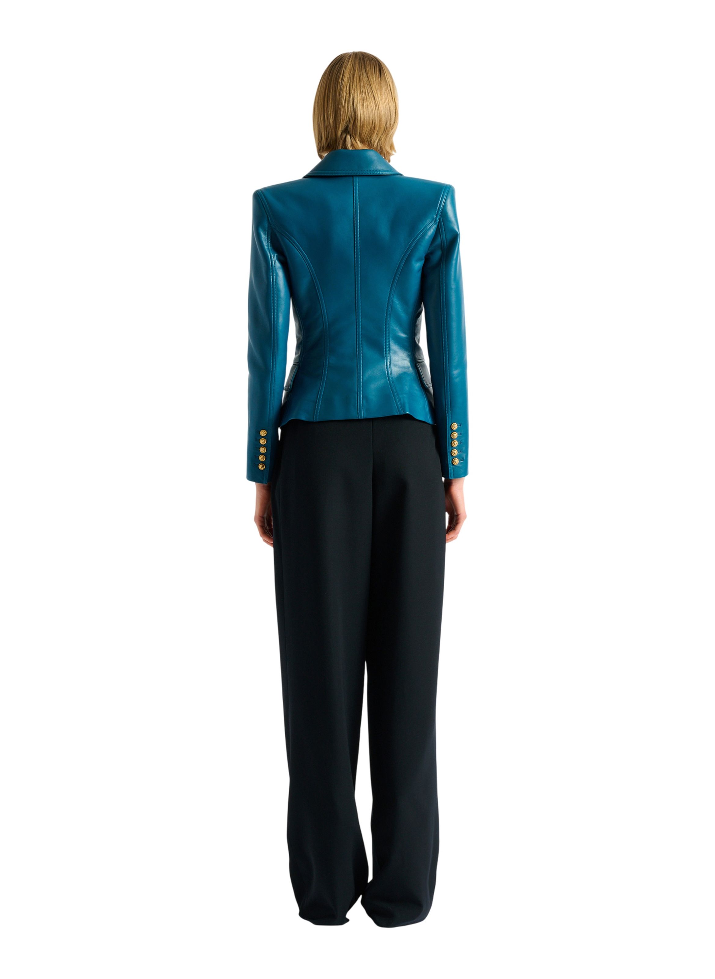 Veste 6 boutons en cuir BALMAIN Bleu