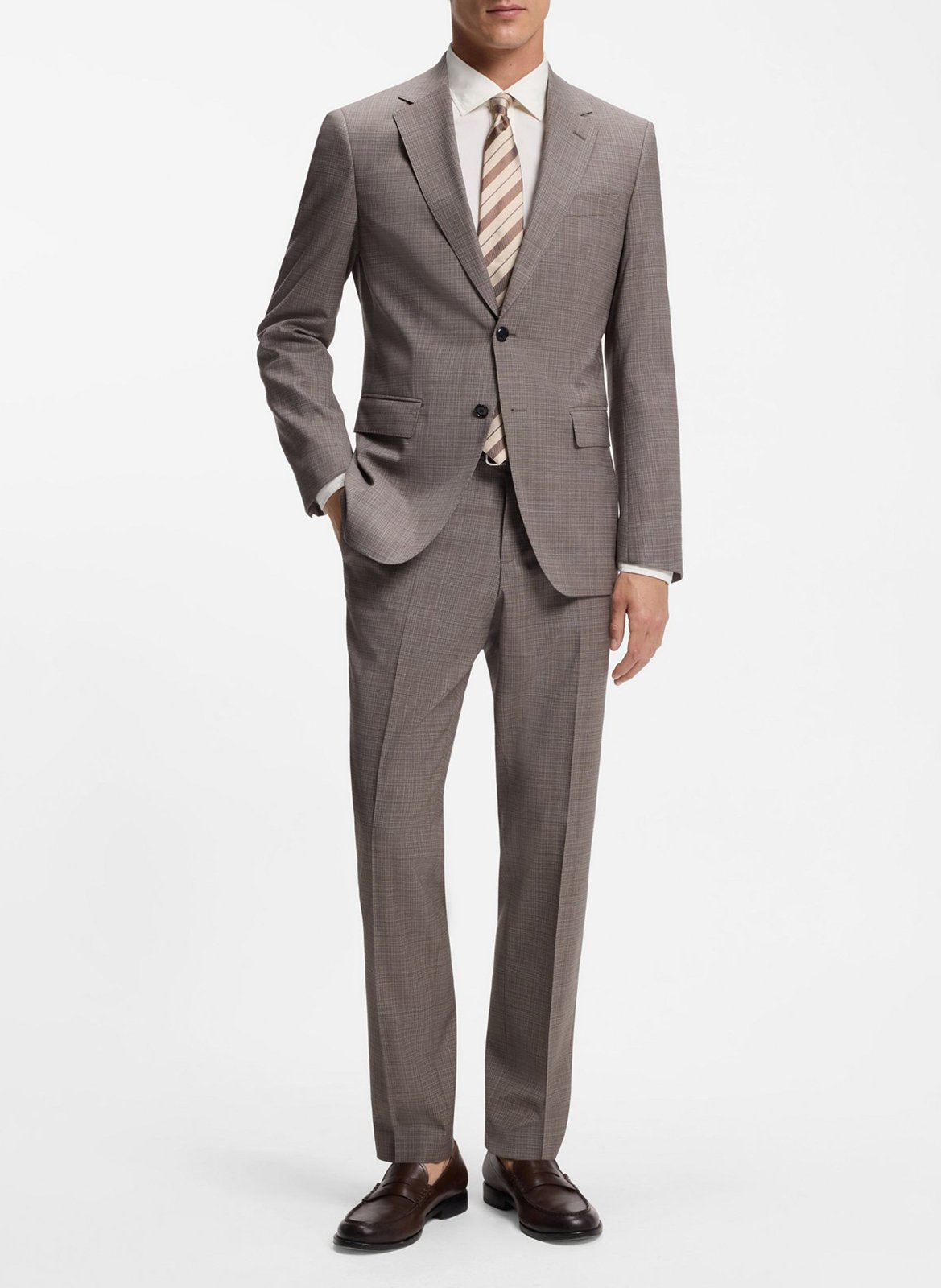 Chemise en coton col classique BOSS Beige