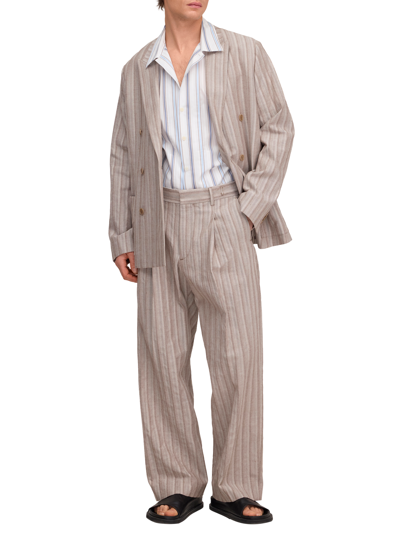 Pantalon Kay à rayures chevrons en coton et lin mélangés NN.07 Marron