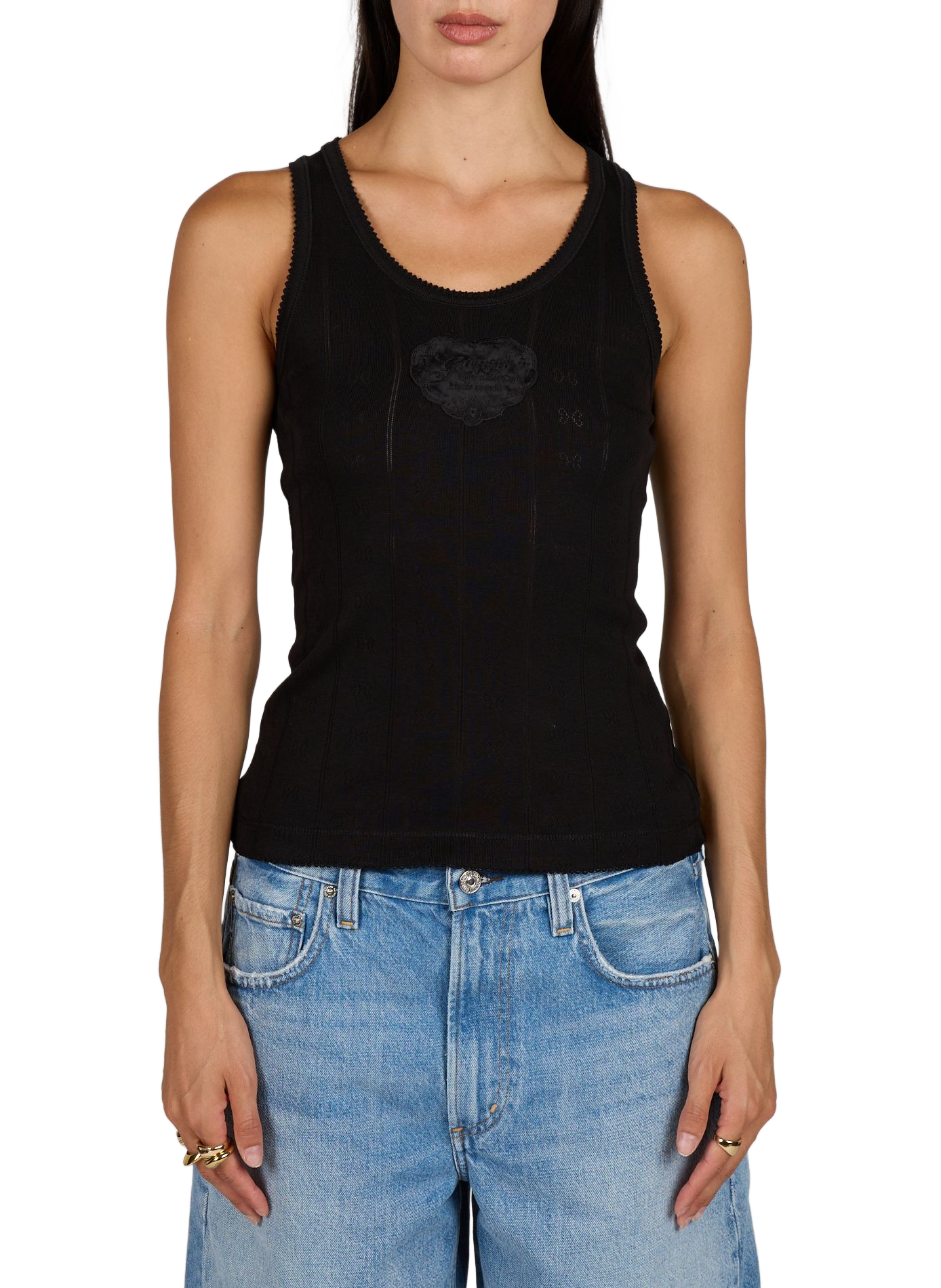Débardeur à logo en coton GANNI Noir