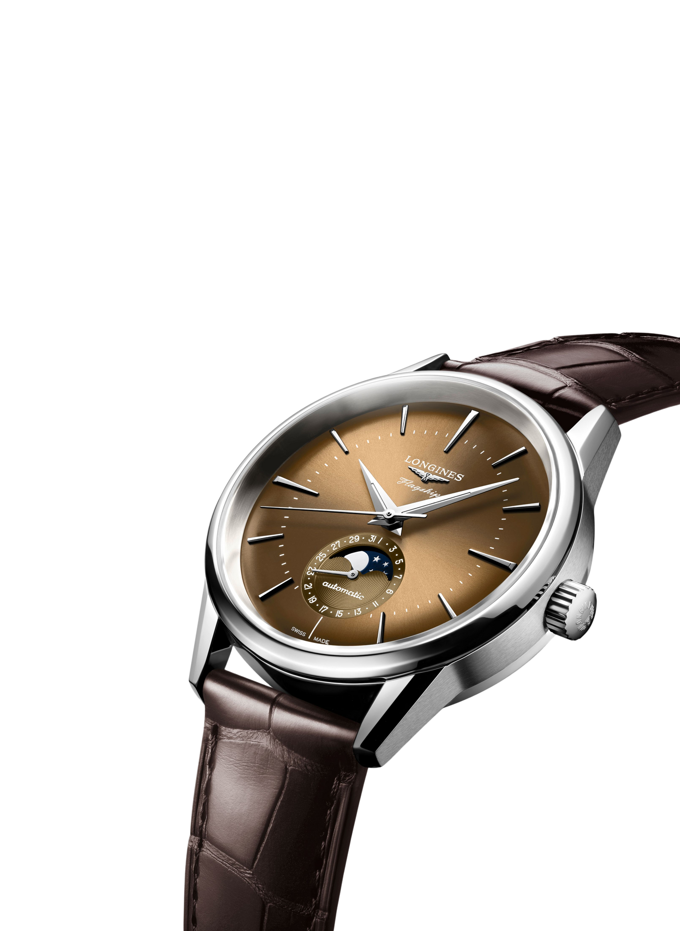 Montre automatique Flagship Heritage en cuir LONGINES Beige