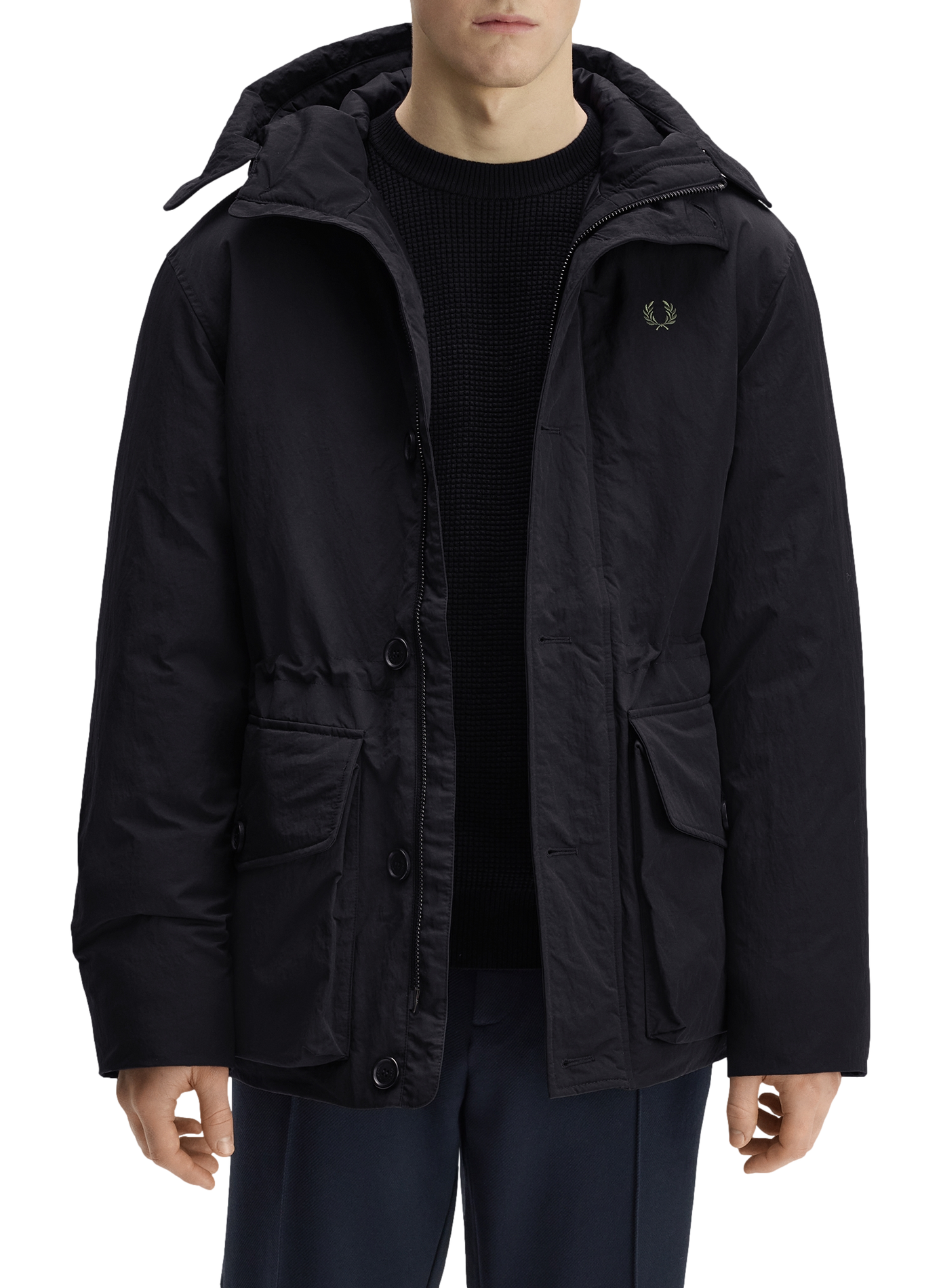 Blouson droit col montant à capuche FRED PERRY Noir