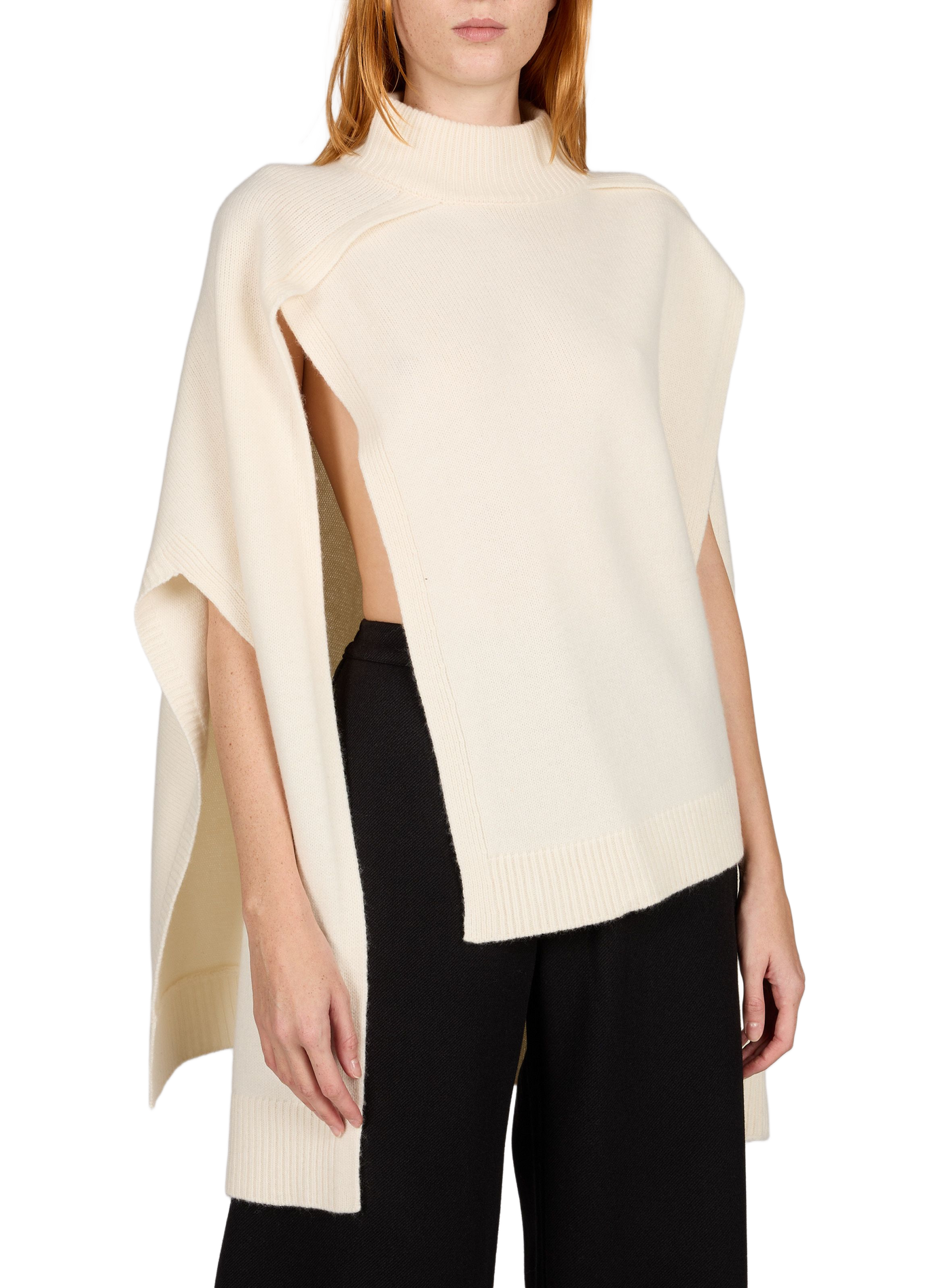 Weiter asymmetrischer Wollpullover SOURCE UNKNOWN Beige