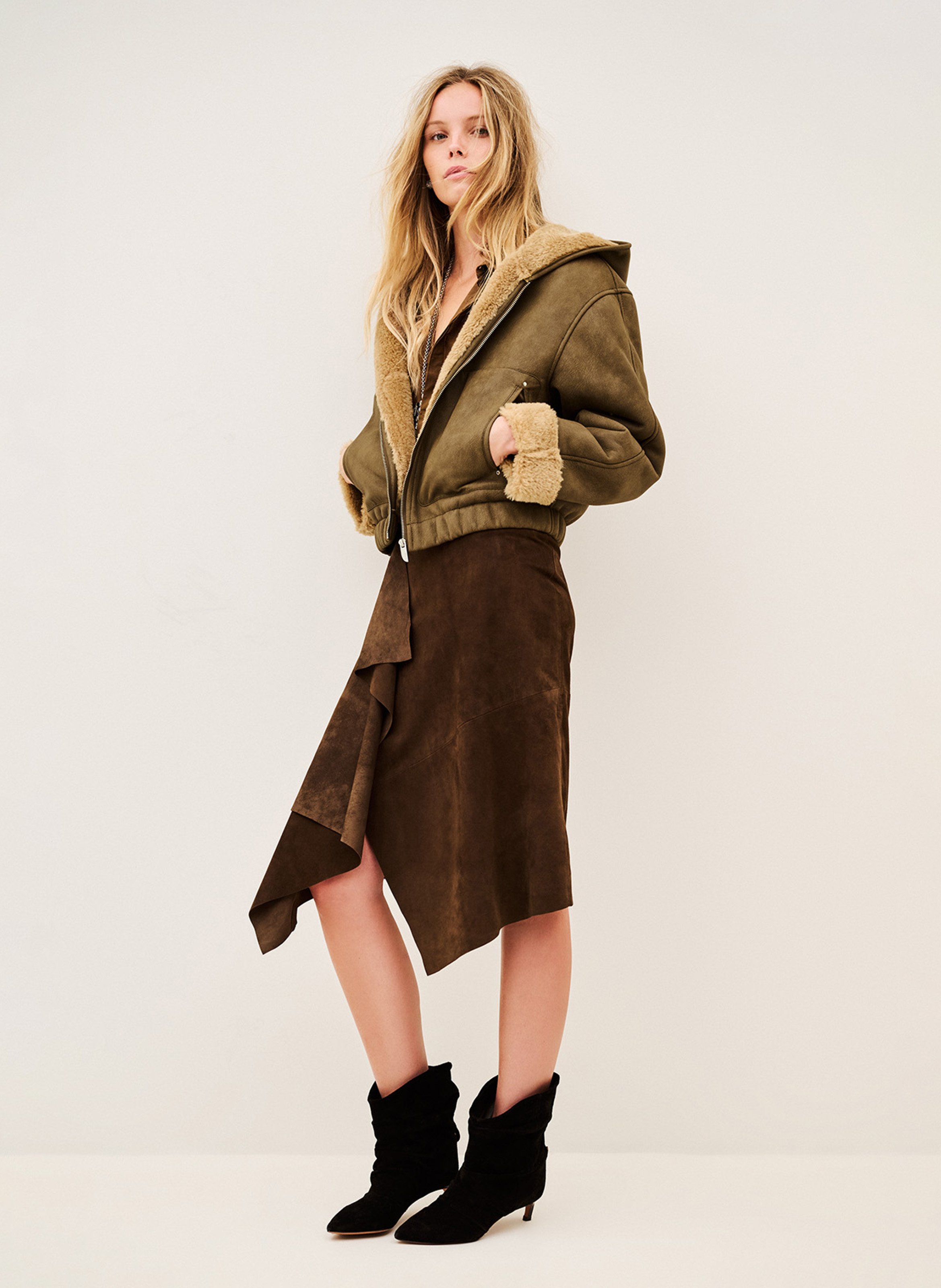 Blouson droit zippé à capuche peli BA&SH Marron