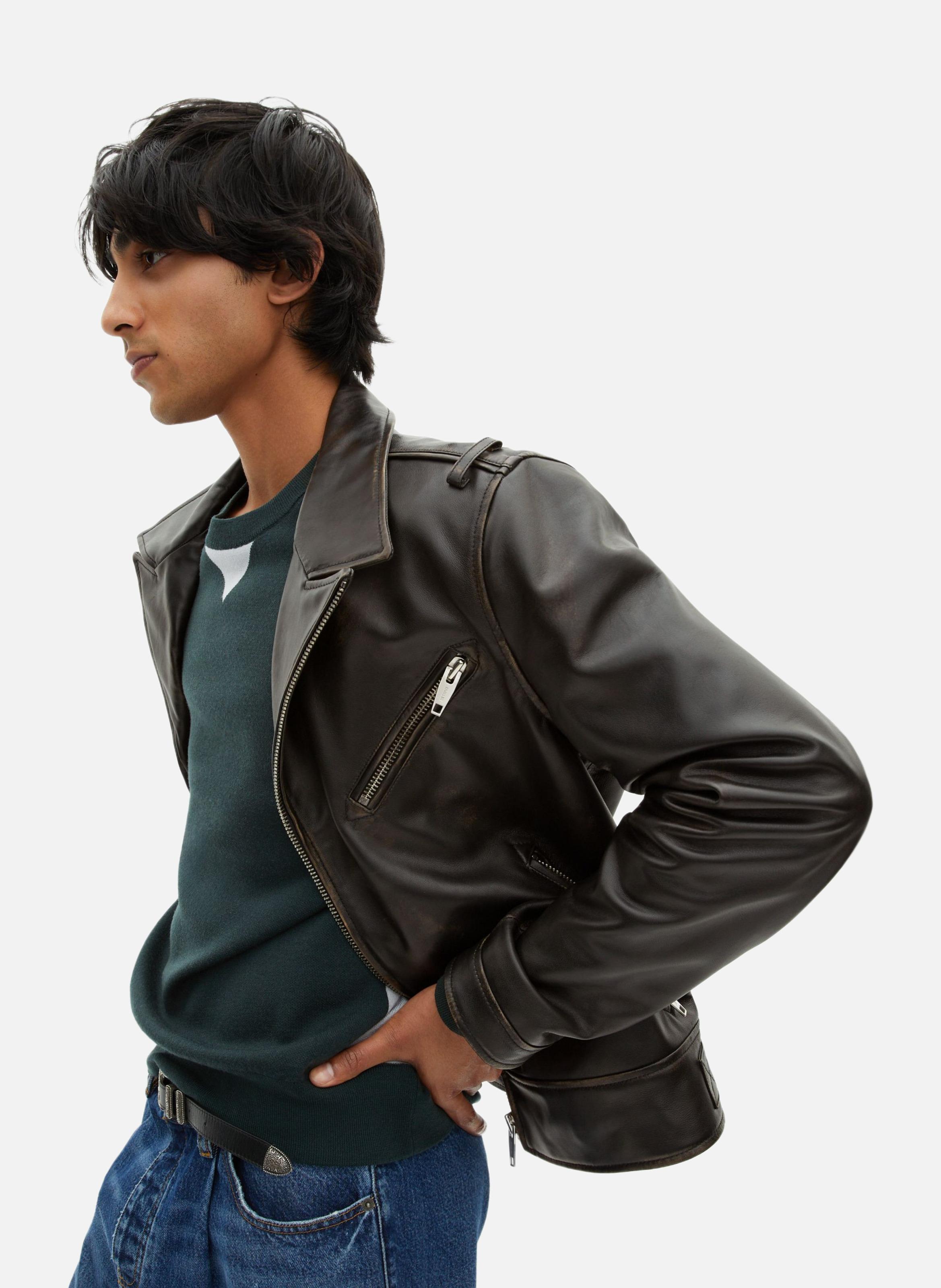 Blouson style biker en cuir THE KOOPLES Noir