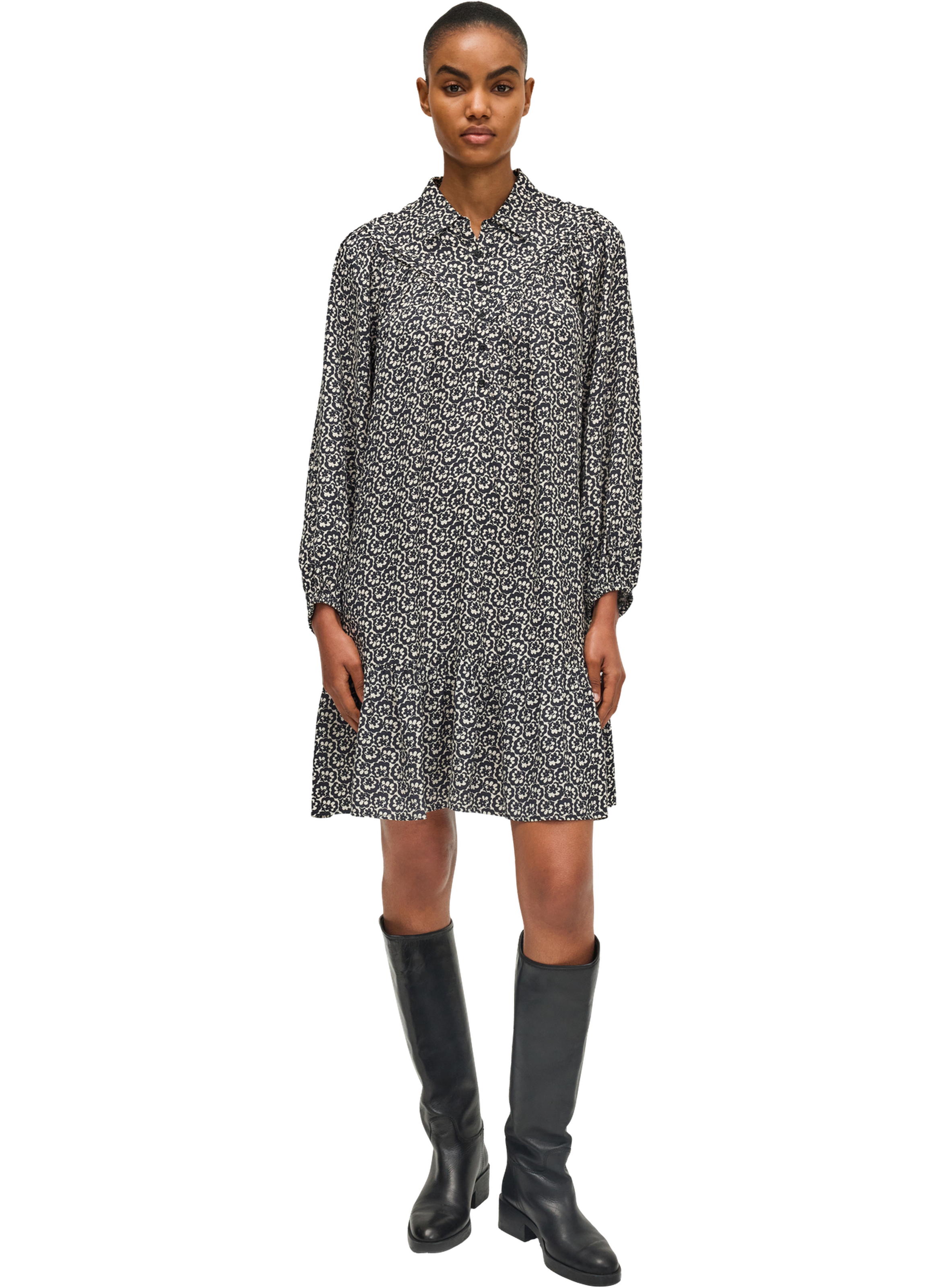 Robe chemise esprit rétro - lyziane PABLO Noir