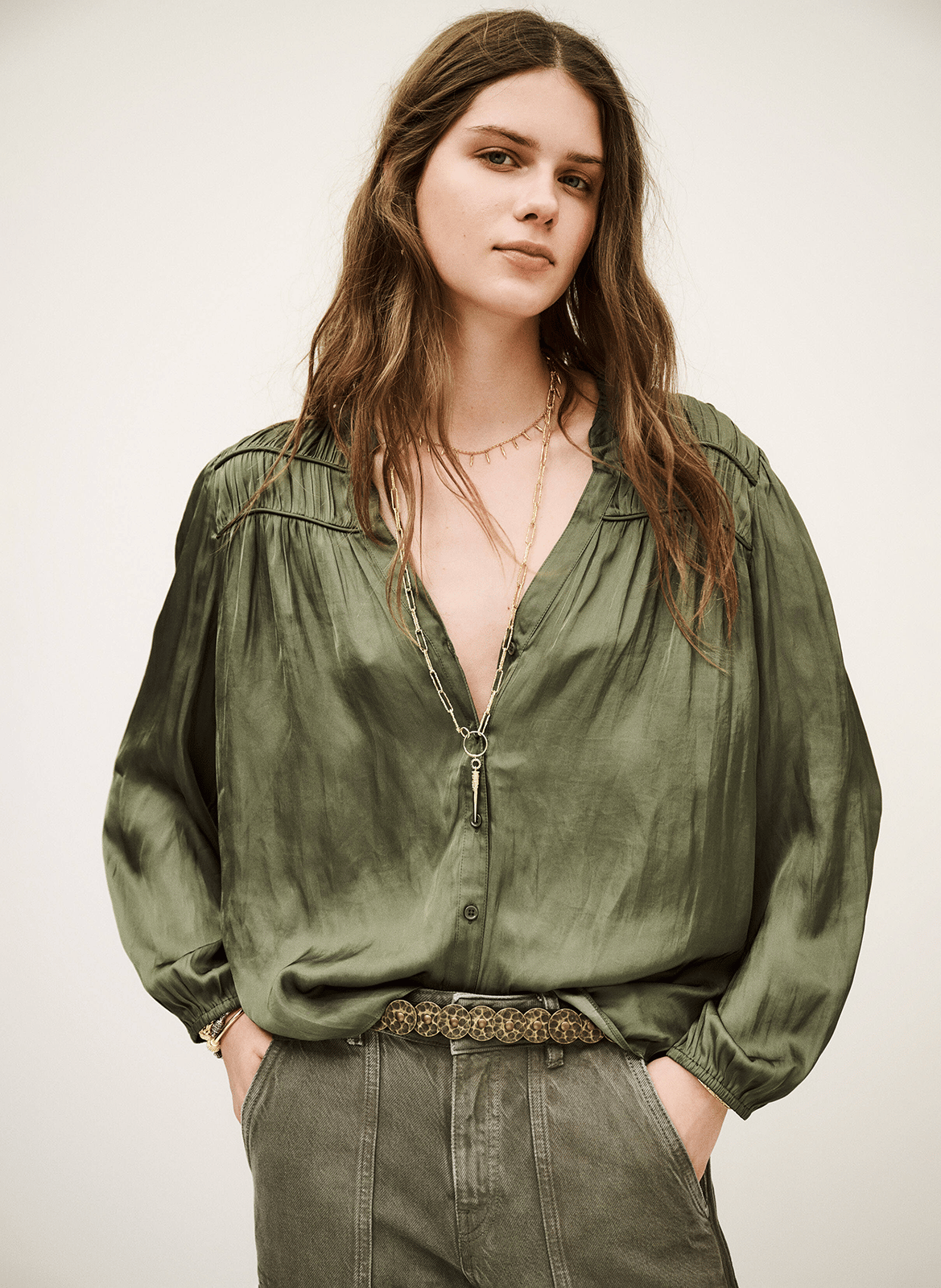 Chemise col v cessia BA&SH Kaki