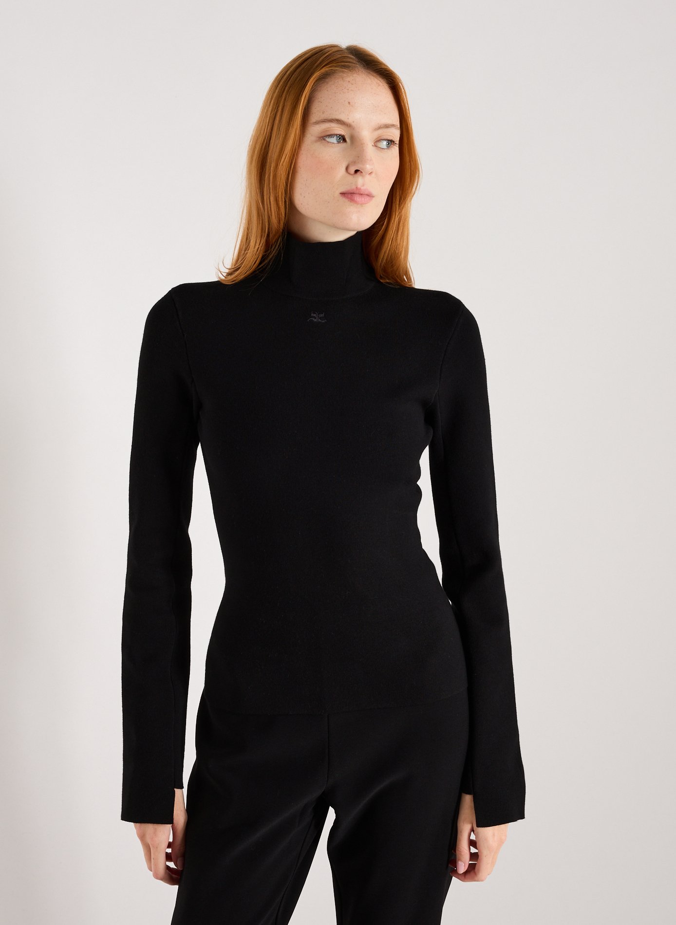 COURRÈGES Pull cintré col montant Noir