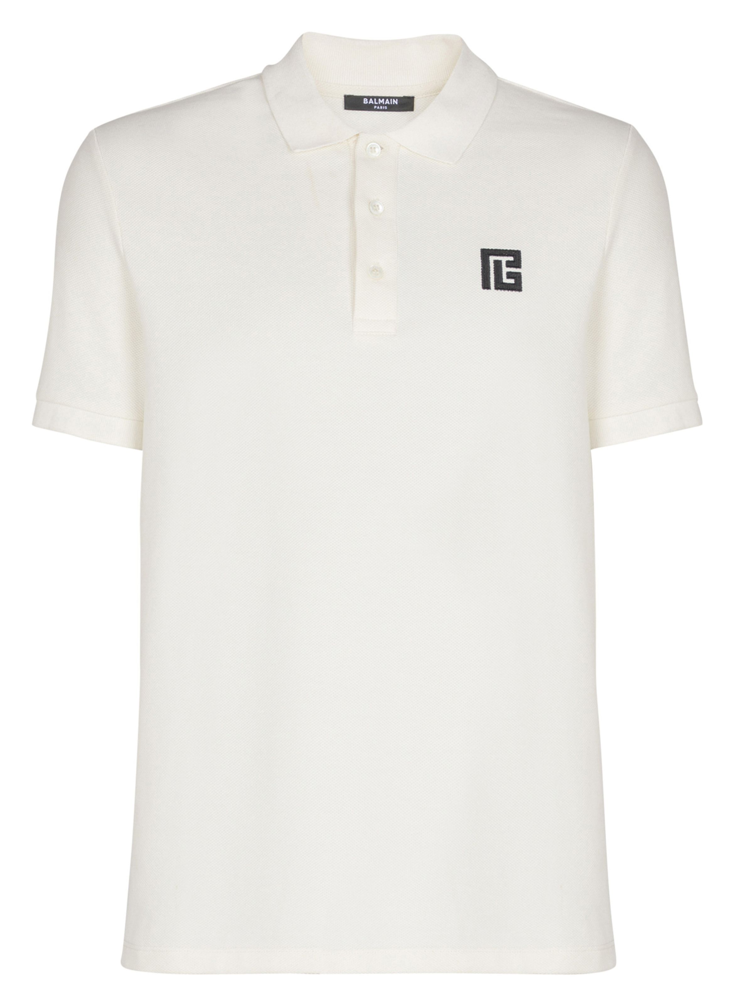 Polo en coton brodé BALMAIN Blanc