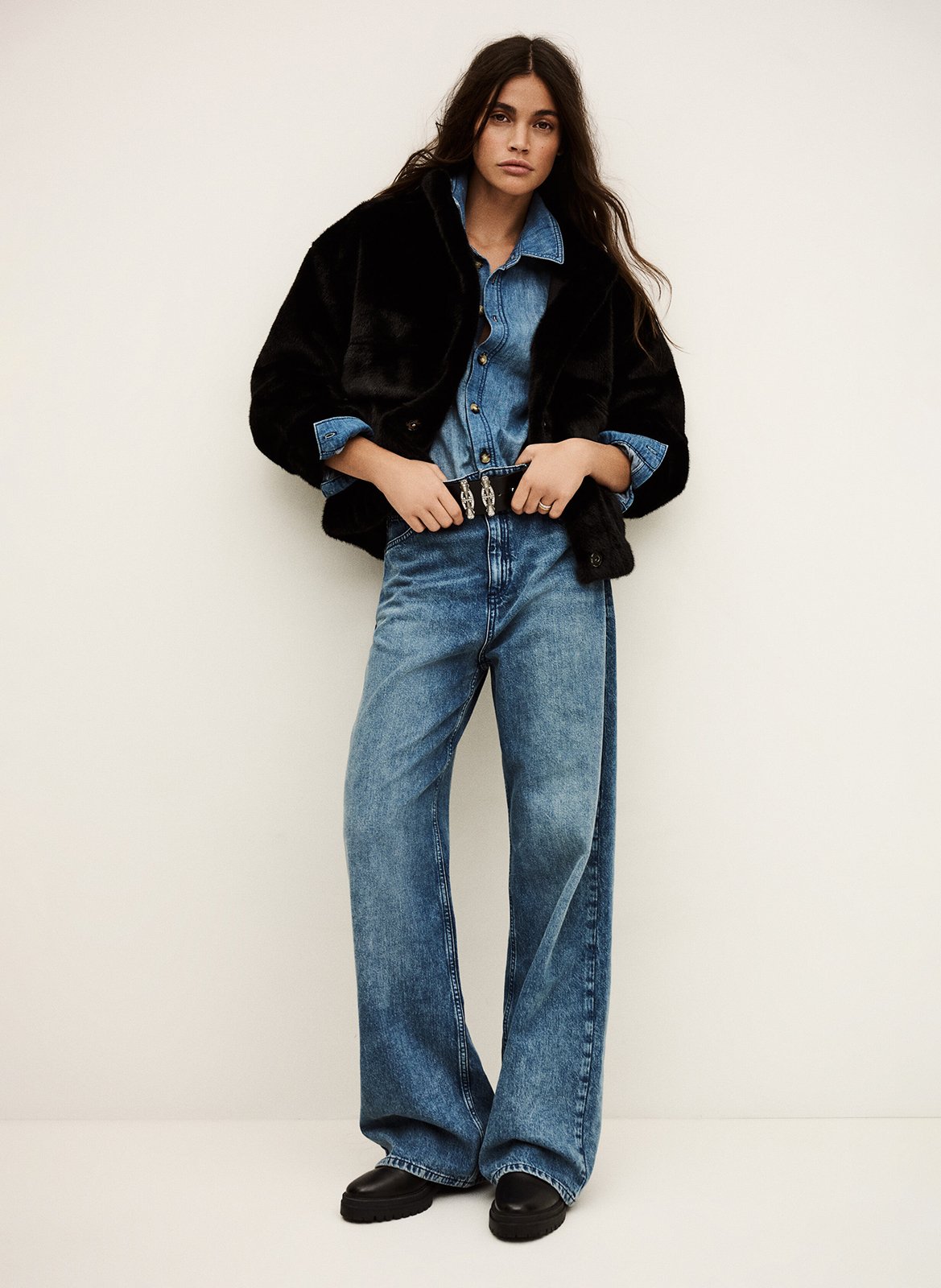 Manteau col montant effet fourrure paros BA&SH Noir