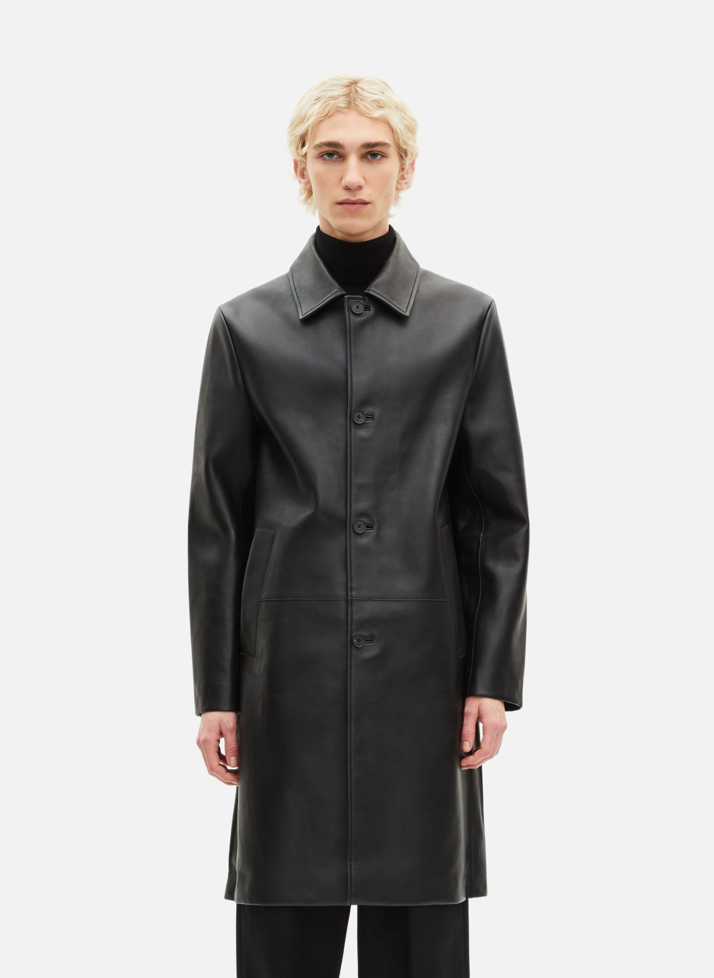 Manteau mi-long en cuir THE KOOPLES Noir