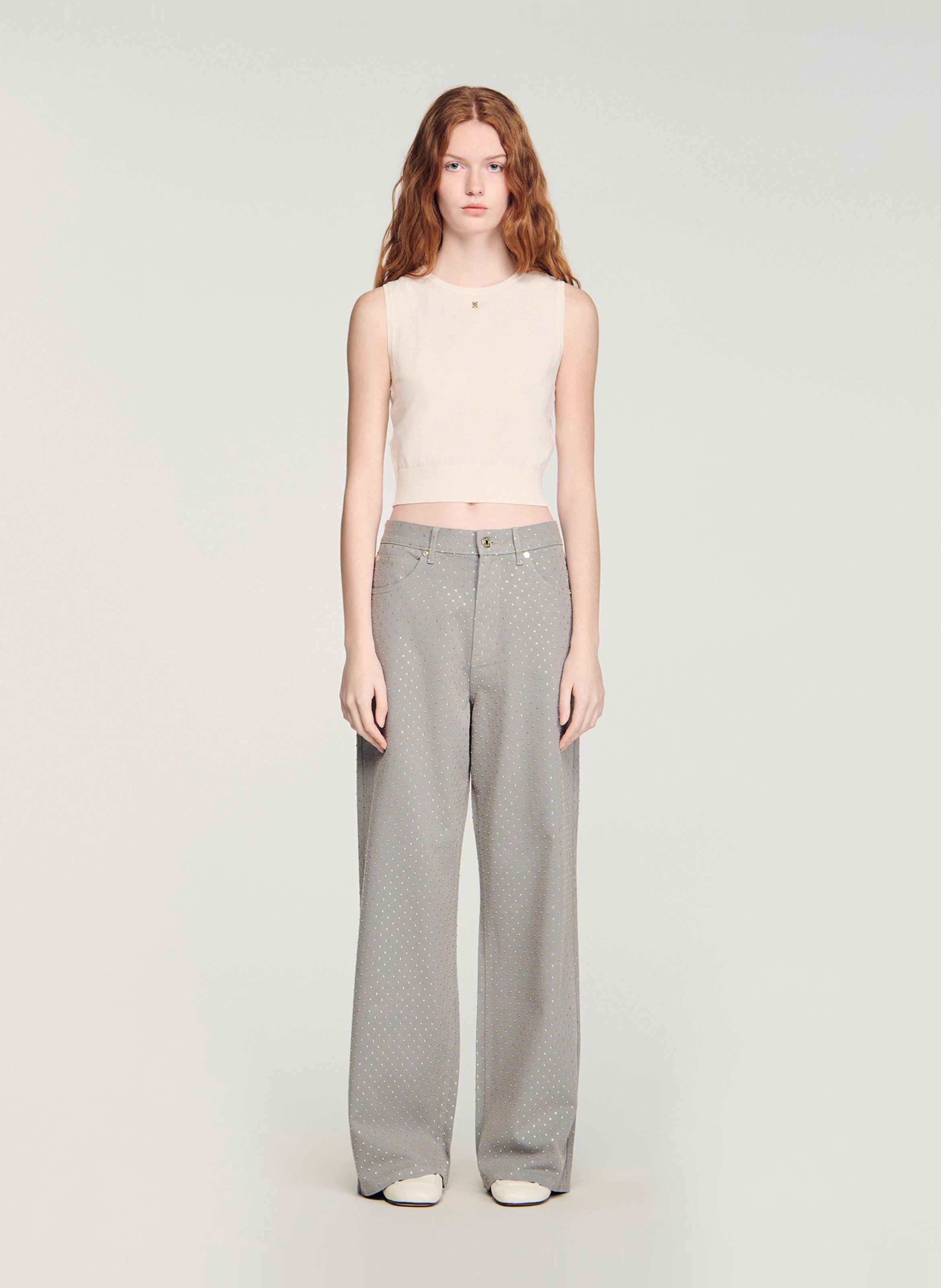 Top col rond en cootn mélangé SANDRO Beige