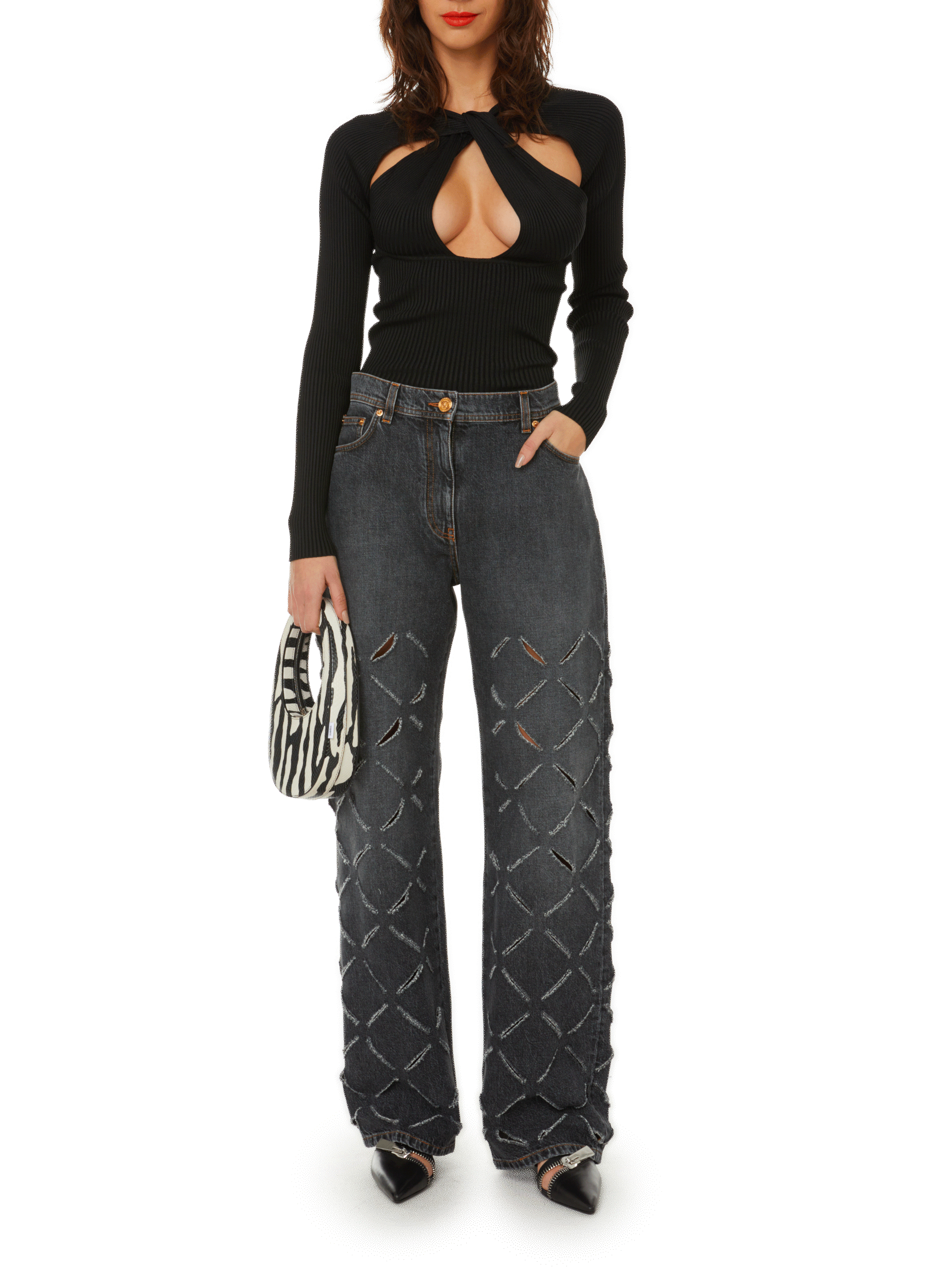 Pull Criss-cross en maille côtelée COPERNI Noir