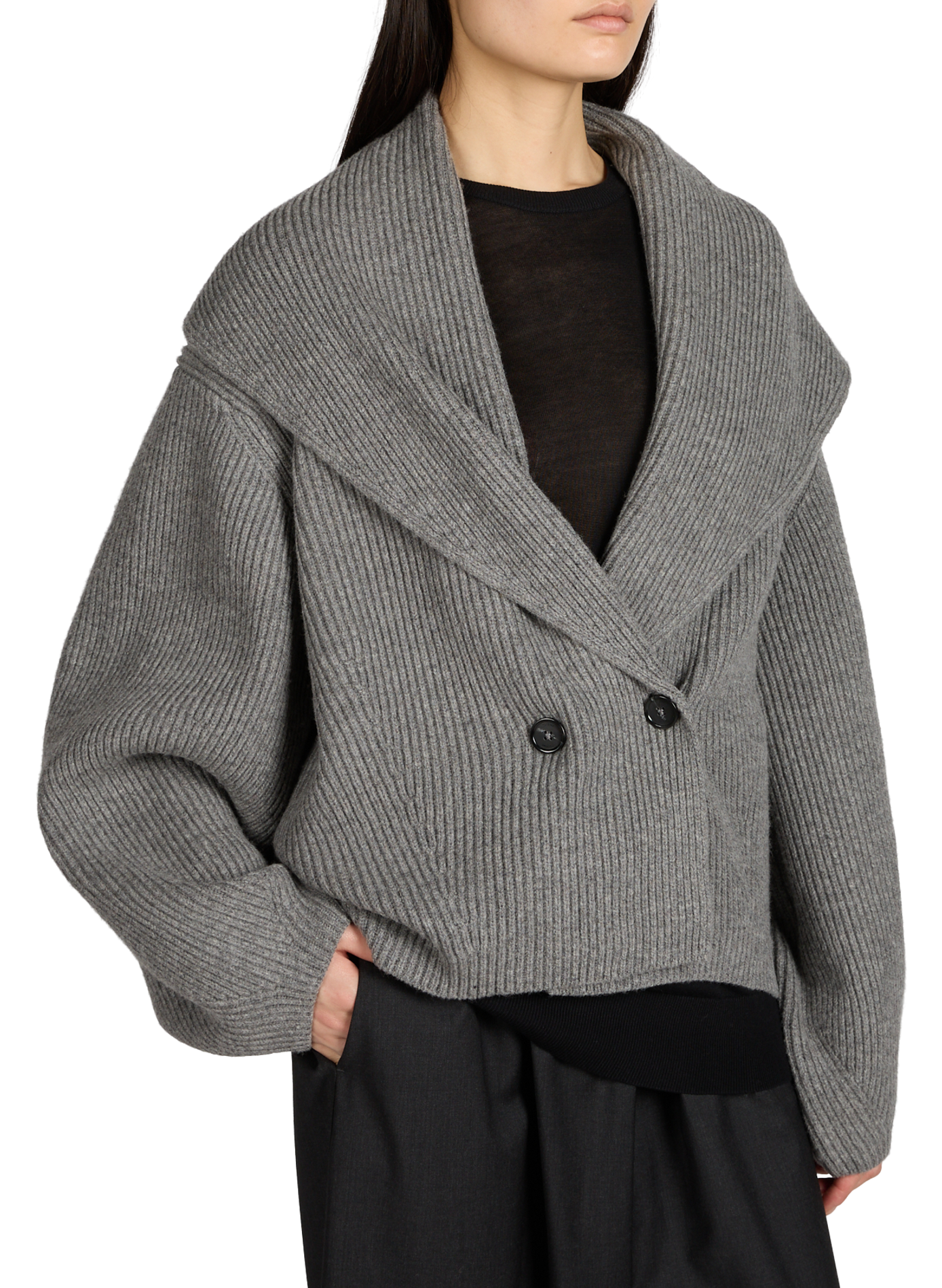 Cardigan à capuche en laine TOTEME Gris