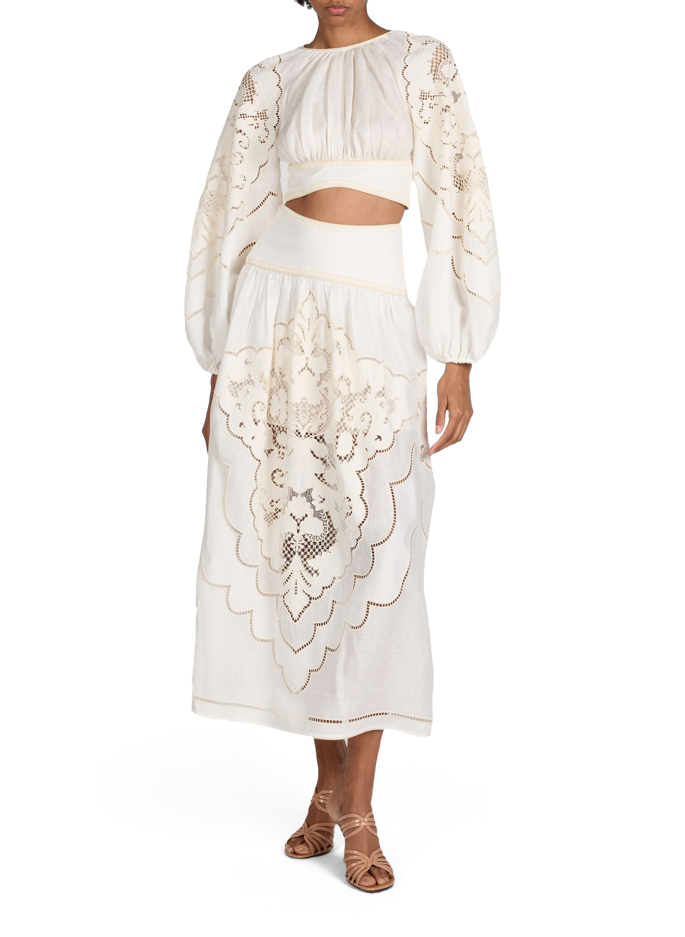 Jupe dentelle fluide en lin ZIMMERMANN Blanc