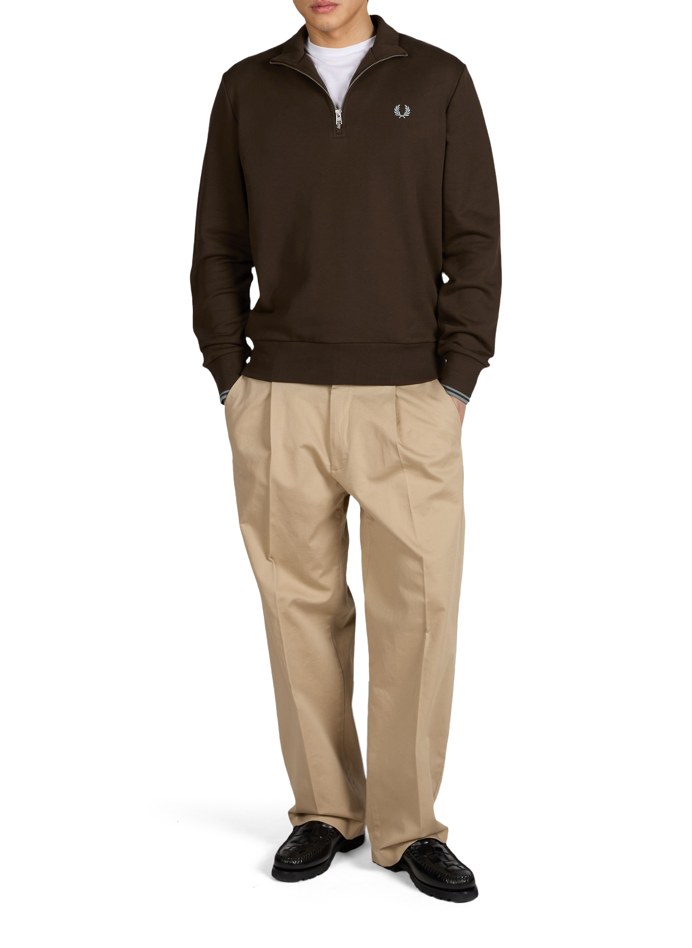 Sweatshirt col montant en coton FRED PERRY Marron