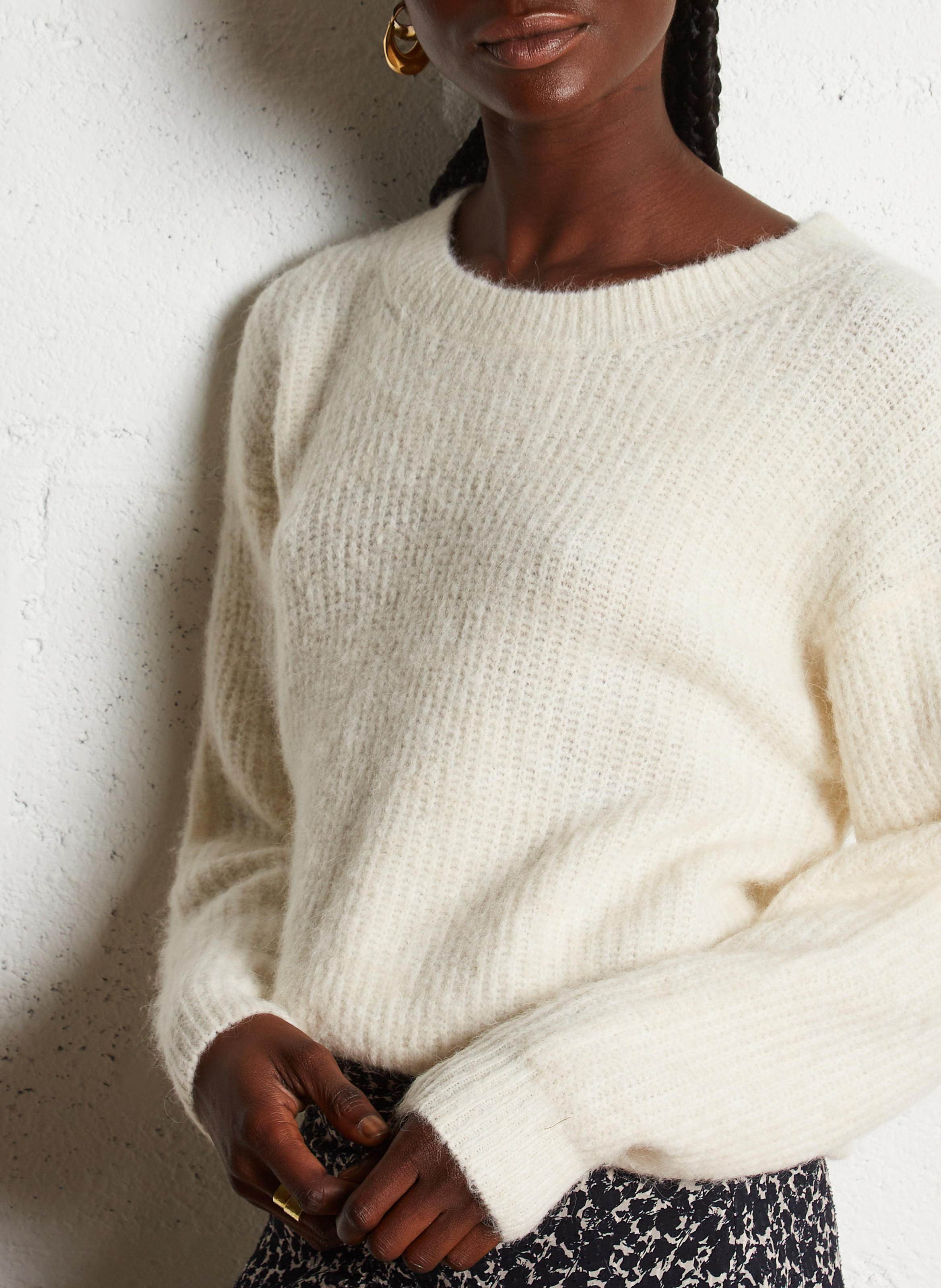 Pull droit à maille duveteuse en laine mélangée east AMERICAN VINTAGE Beige