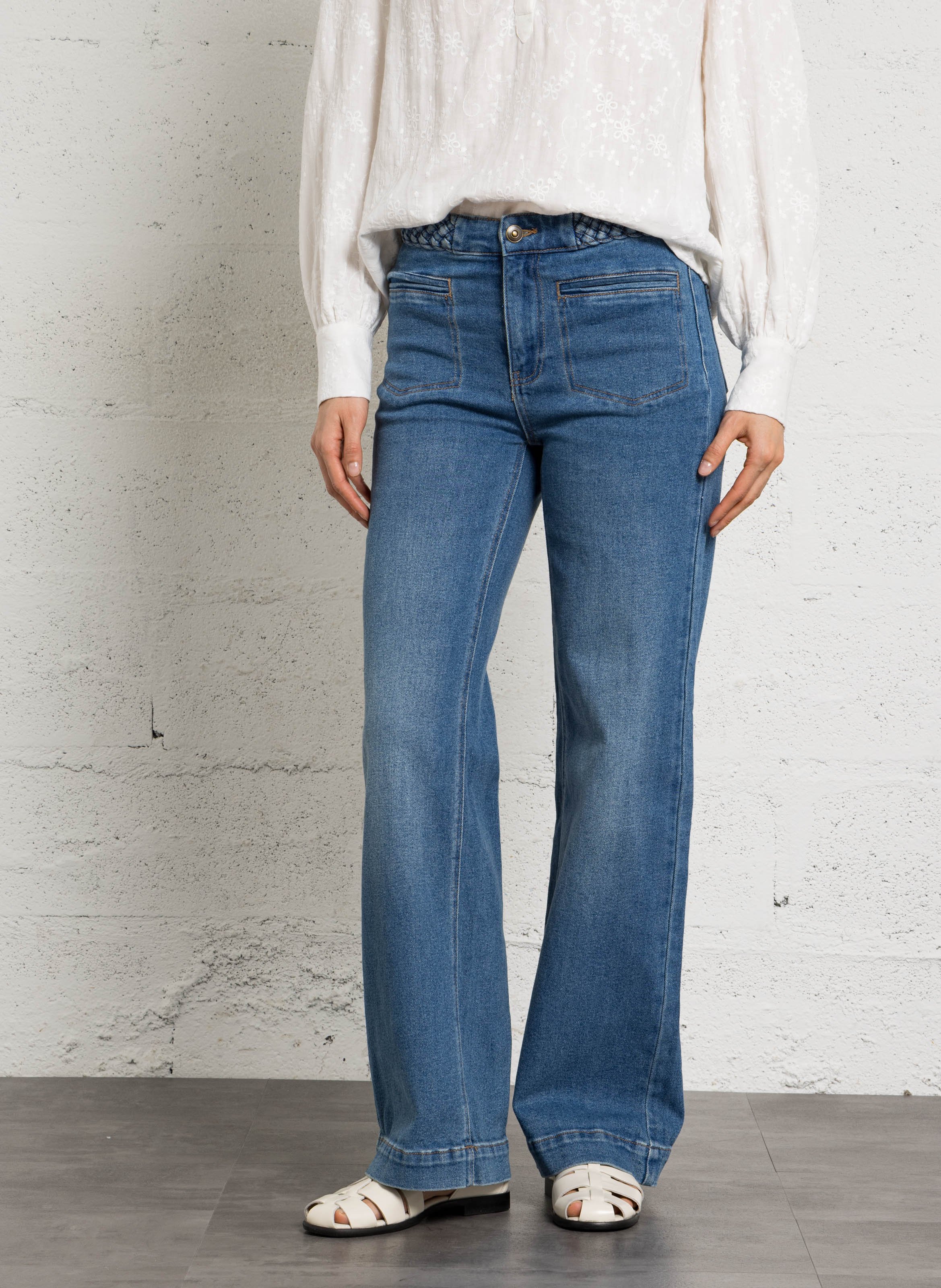 Jean large taille haute à ceinture tressée uni rosa MAISON 123 Bleu