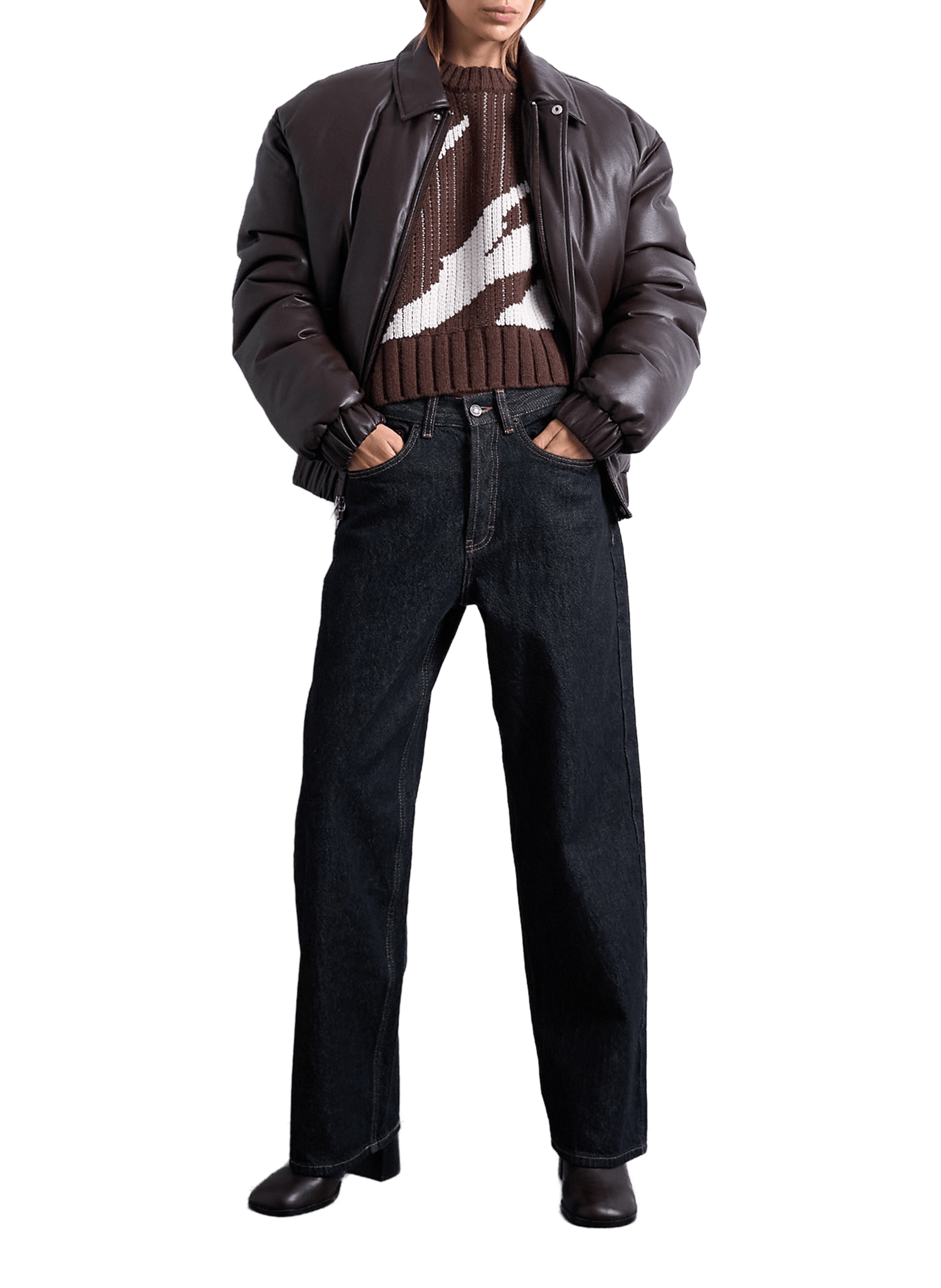 Oversized round neck sweater TOPSHOP Brown